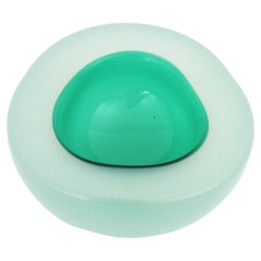 Archimede Seguso Murano Opal White Aqua Green Alabastro Geode Glass Bowl, 1950