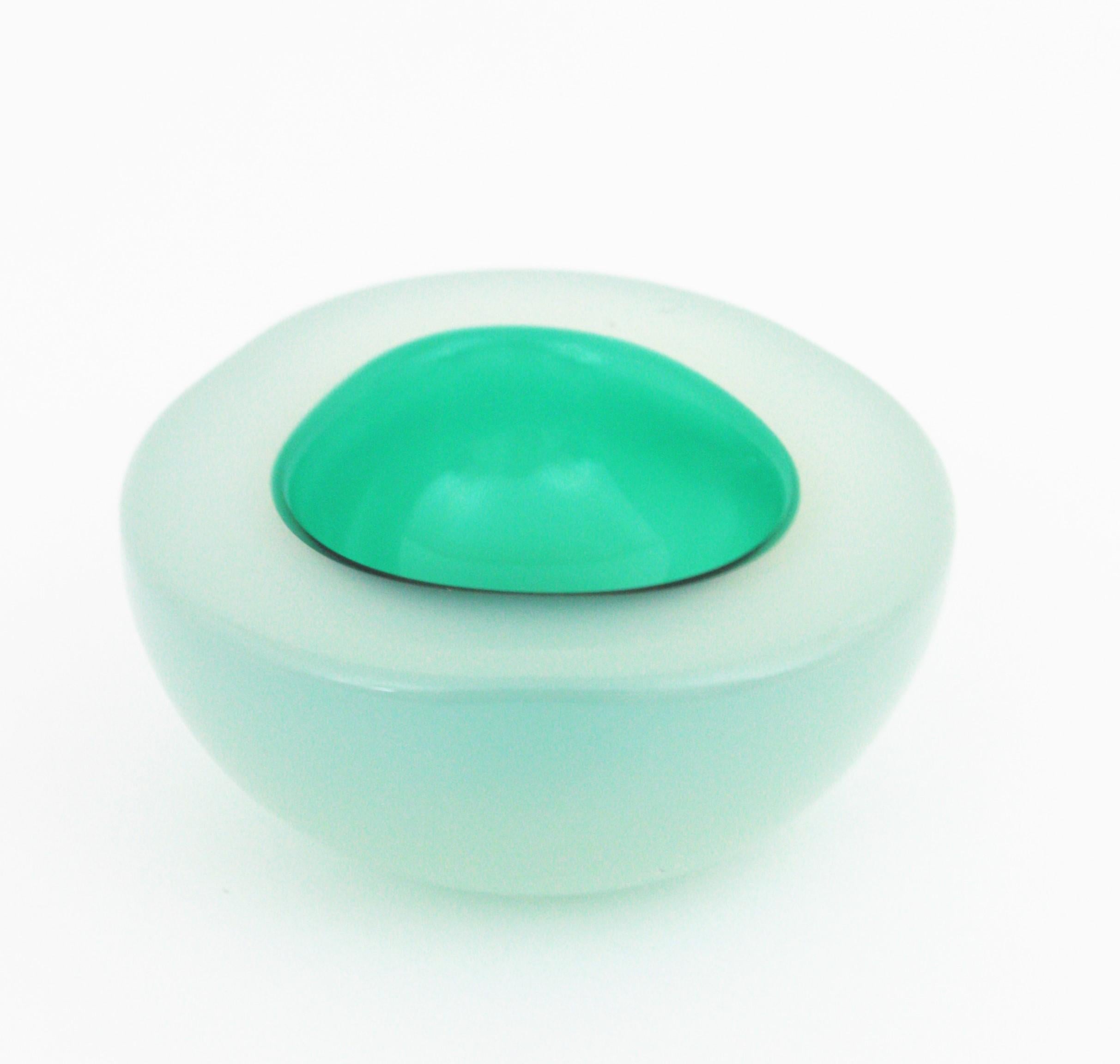 Archimede Seguso Murano Opal White Aqua Green Alabastro Geode Art Glass Bowl For Sale 2