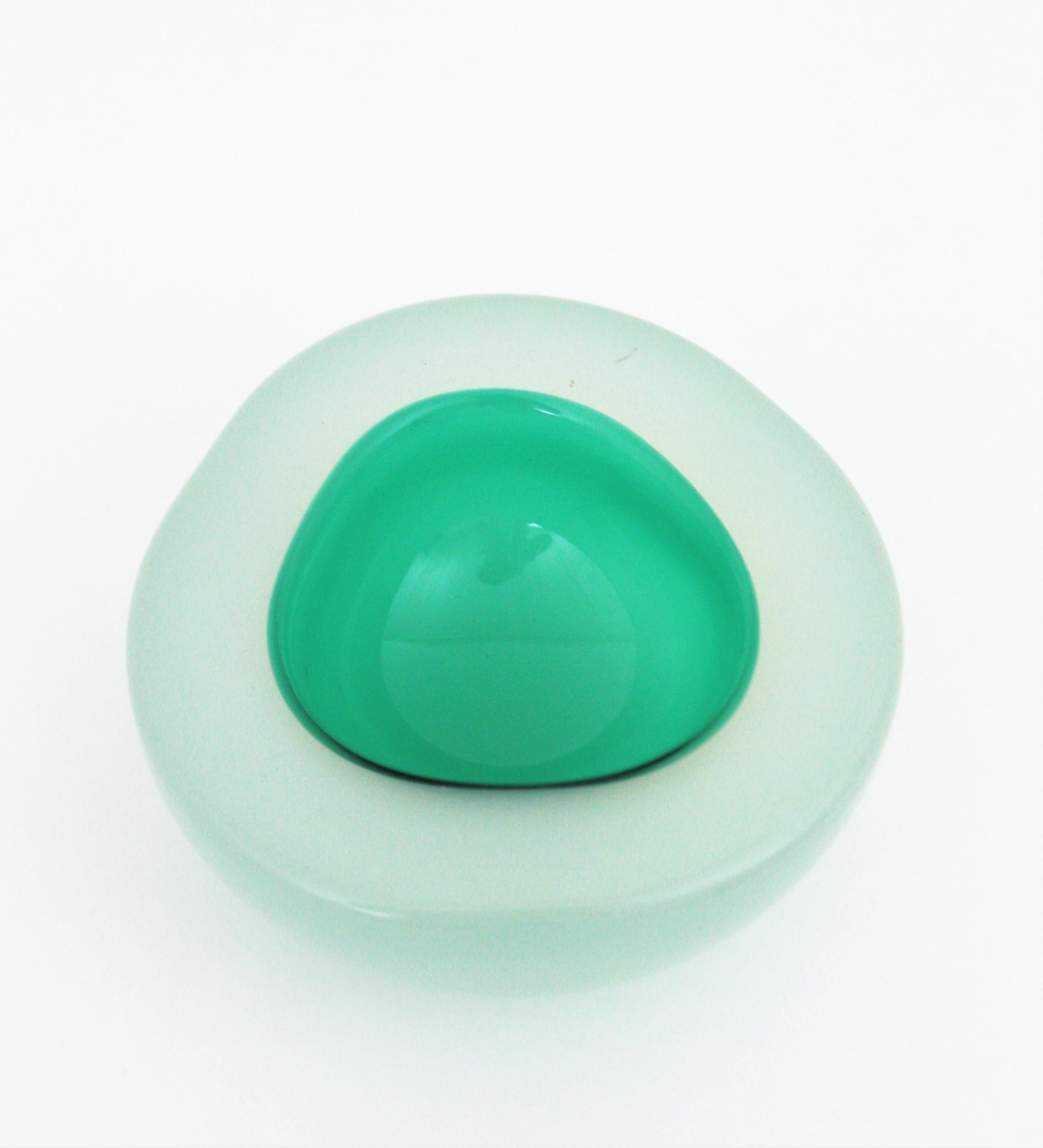 Archimede Seguso Murano Opal White Aqua Green Alabastro Geode Art Glass Bowl For Sale 3