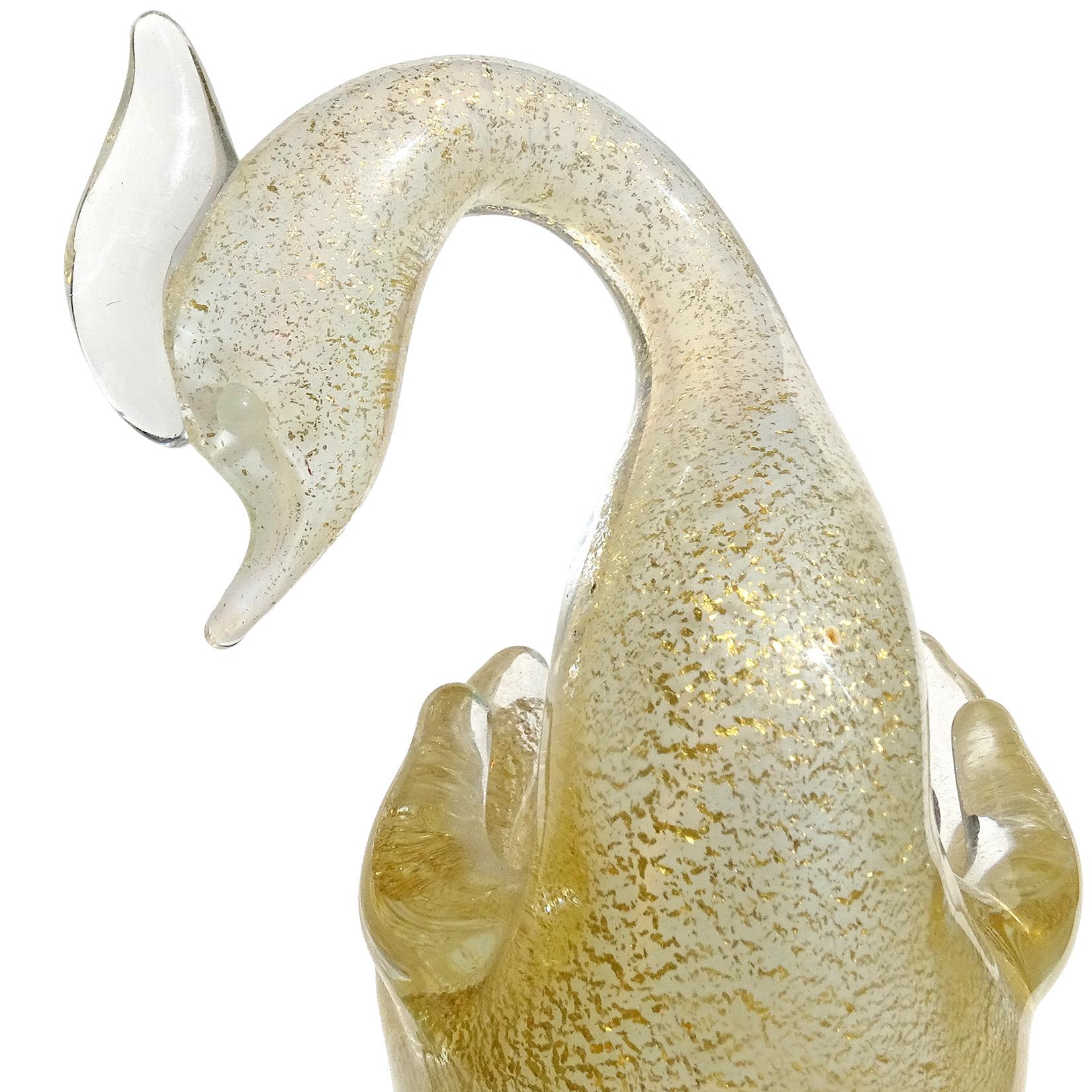Hand-Crafted Archimede Seguso Murano Opal White Gold Italian Art Glass Swan Bird Sculpture