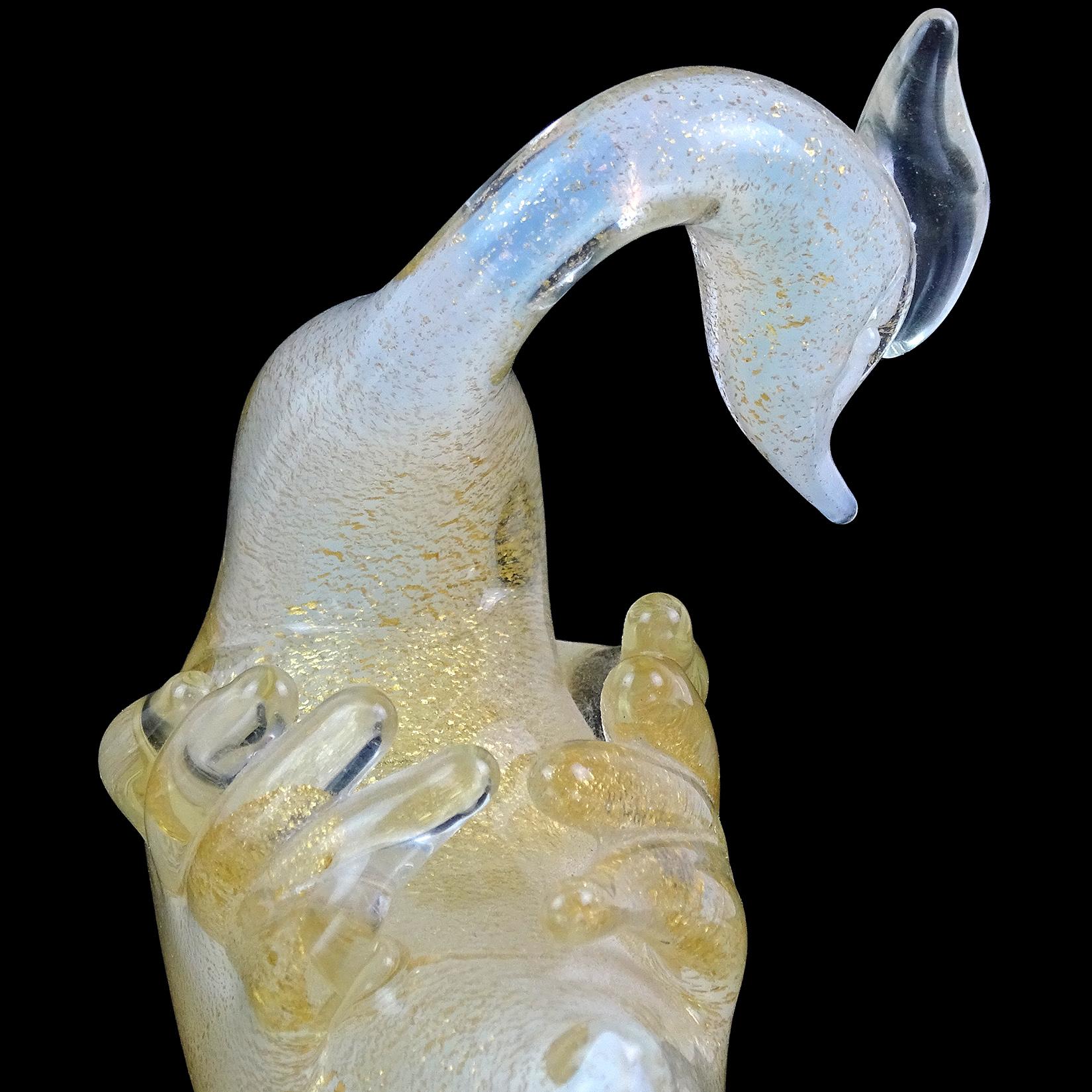 Archimede Seguso Murano Opal White Gold Italian Art Glass Swan Bird Sculpture 1