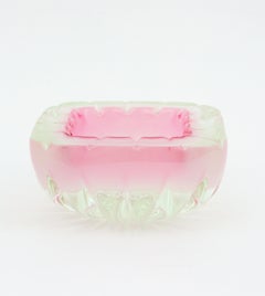 Archimede Seguso Murano Opal White Pink Alabastro Scalloped Geode Glass Bowl