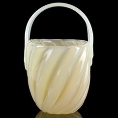 Archimede Seguso Murano Opalescent Caramel Italian Art Glass Flower Basket Vase