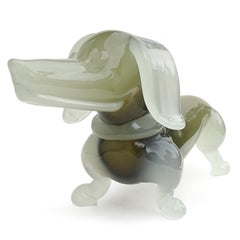 Archimede Seguso Murano Opalescent Italian Art Glass Dachshund Dog Sculpture