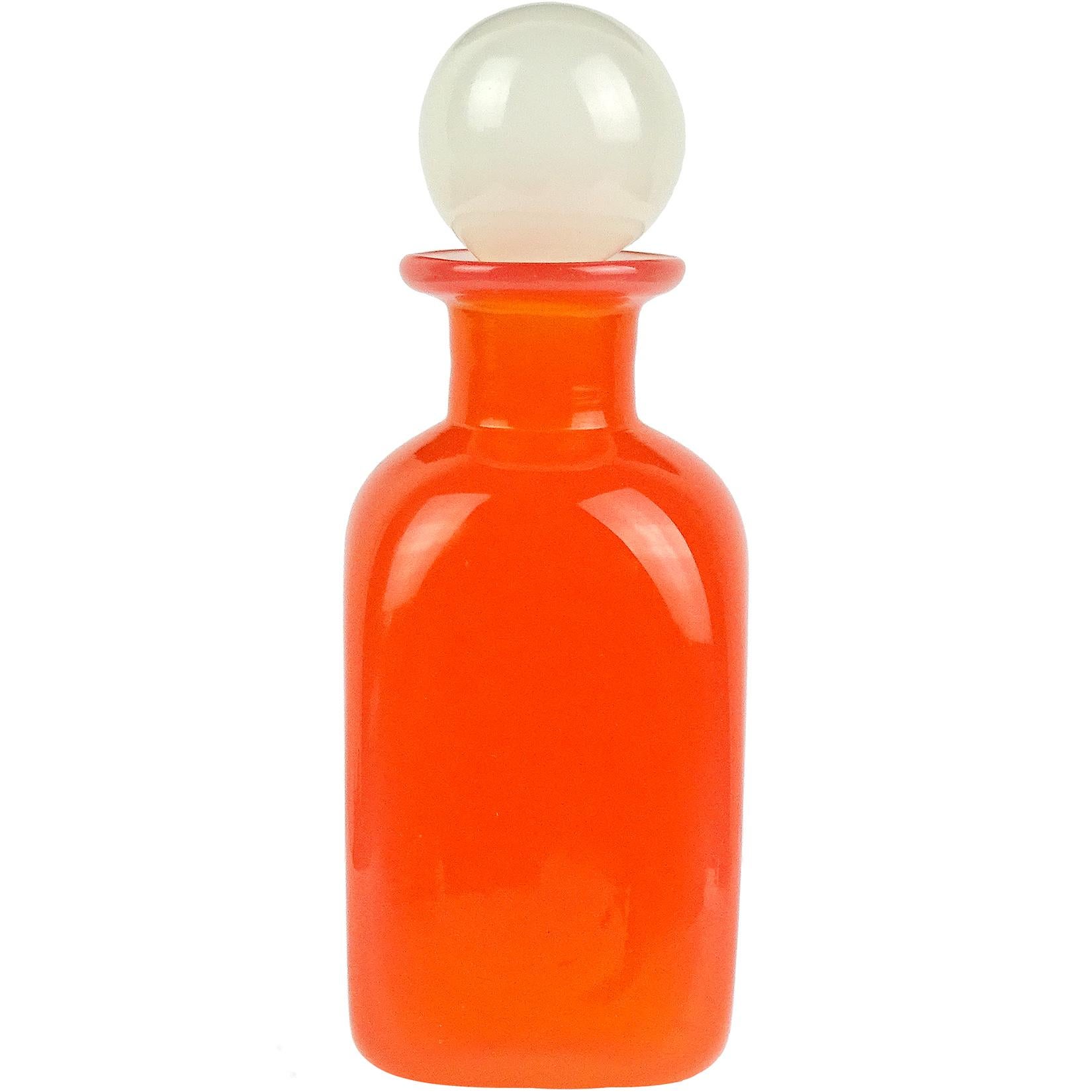 Archimede Seguso Murano Opalescent Orange White Italian Art Glass Vanity Bottle