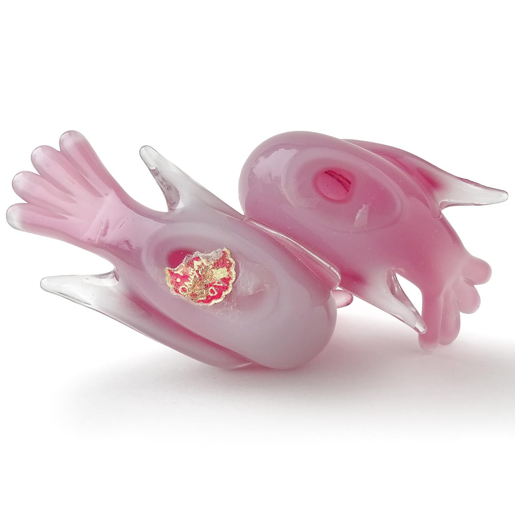 Hand-Crafted Archimede Seguso Murano Opalescent Pink Italian Art Glass Love Birds Figurine