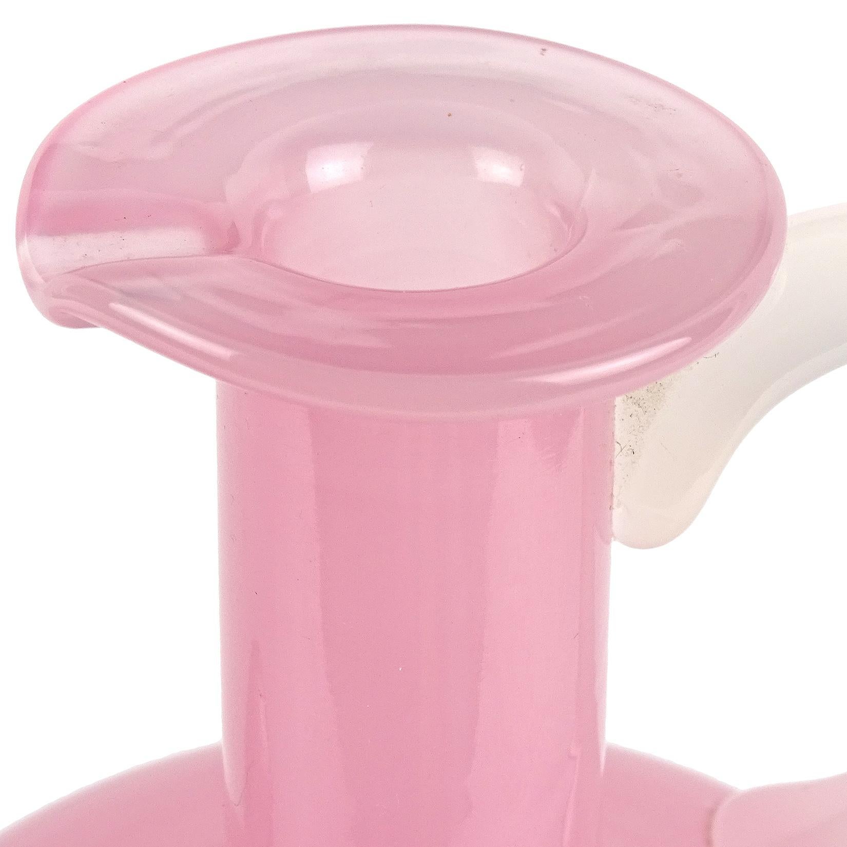 Beautiful Murano hand blown pink and white opalescent Italian art glass pitcher / ewer. Documented to designer Archimede Seguso, in the 