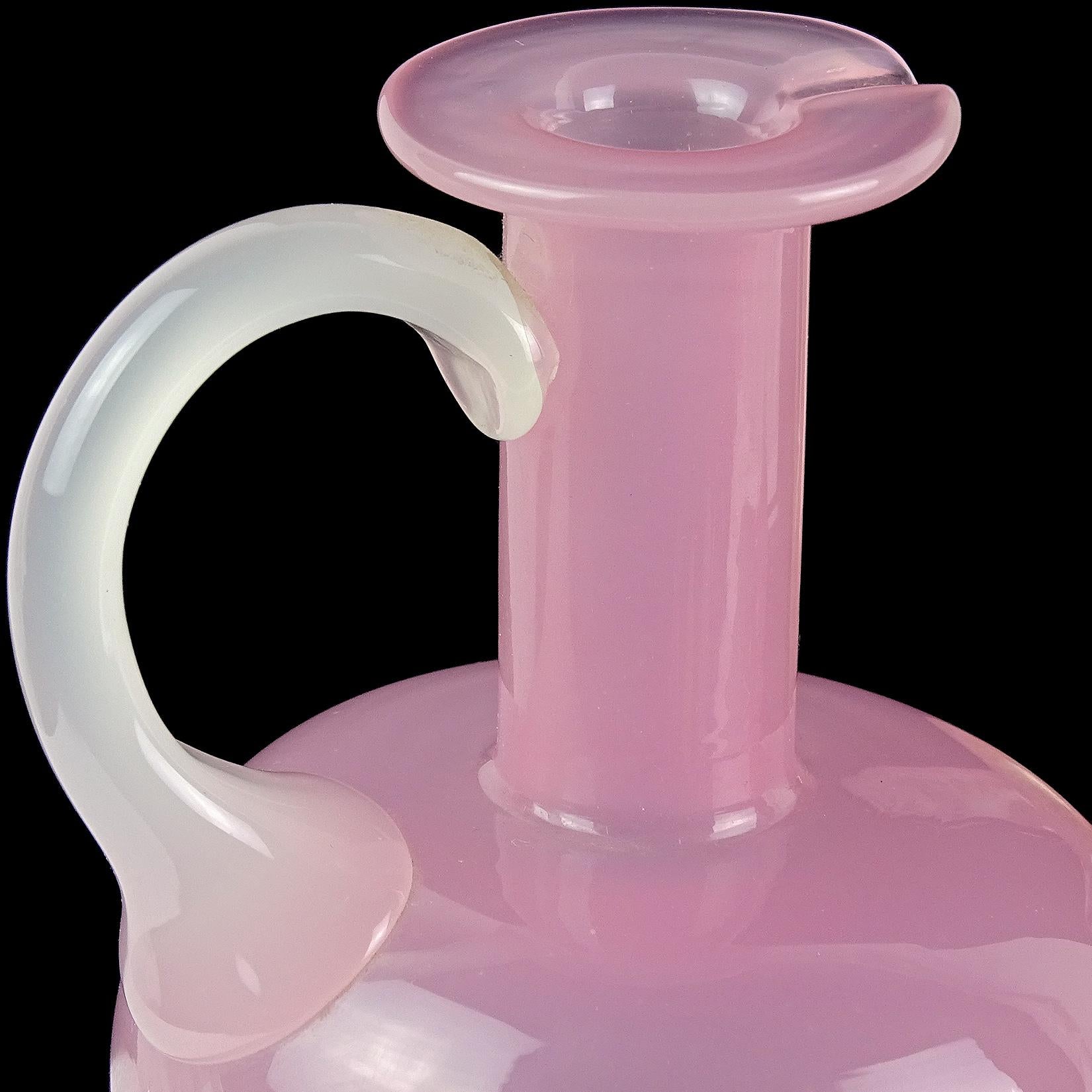 Mid-Century Modern Archimede Seguso Murano Opalescent Pink White Italian Art Glass Ewer Pitcher