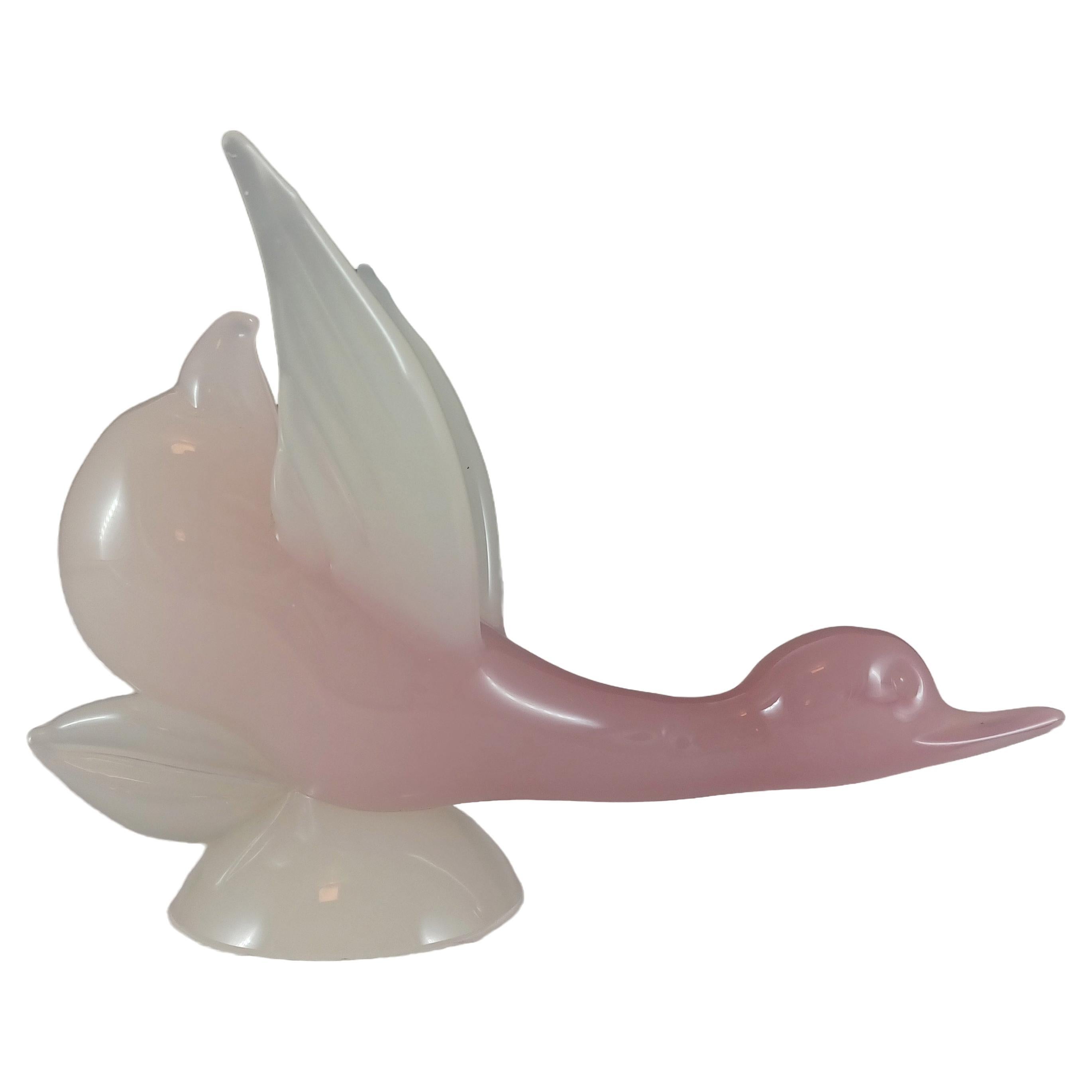 Archimede Seguso Murano Pink Alabastro Glass Duck Sculpture