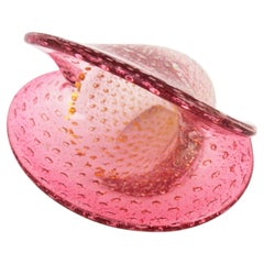 Archimede Seguso Murano Pink Gold Flecks Bullicante Clam Shell Art Glass Bowl