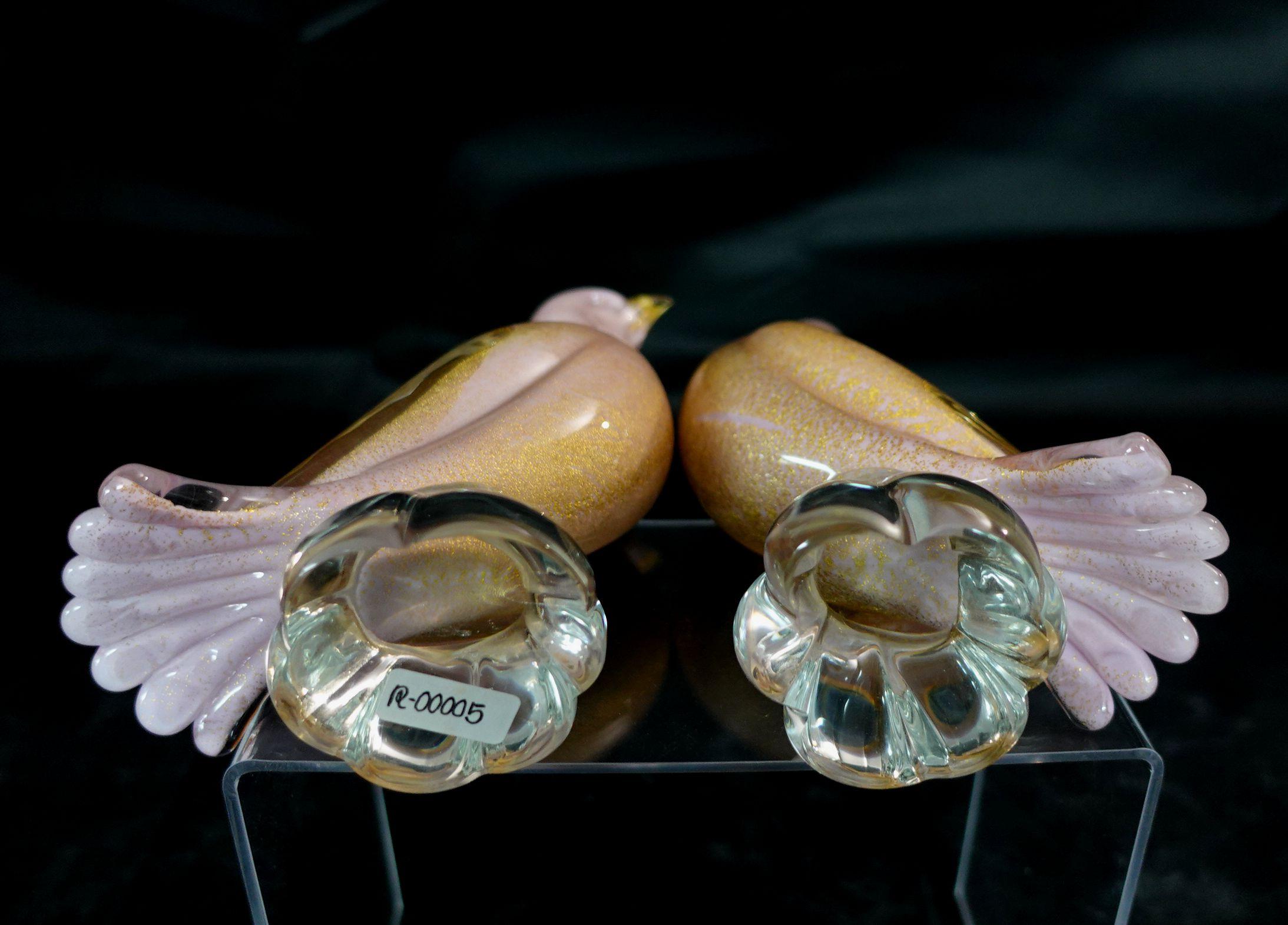 Archimede Seguso Murano Rosa Gold Flecken italienische Kunst Glas Taube Vögel, #R00005 im Angebot 4