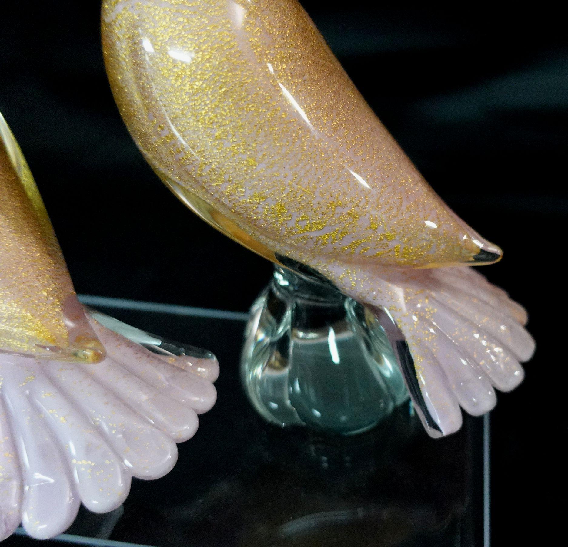 Archimede Seguso Murano Pink Gold Flecks Italian Art Glass Dove Birds, #R00005 For Sale 1