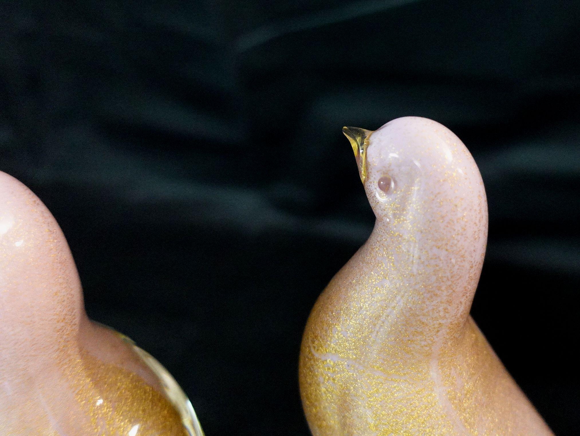 Archimede Seguso Murano Pink Gold Flecks Italian Art Glass Dove Birds, #R00005 For Sale 2
