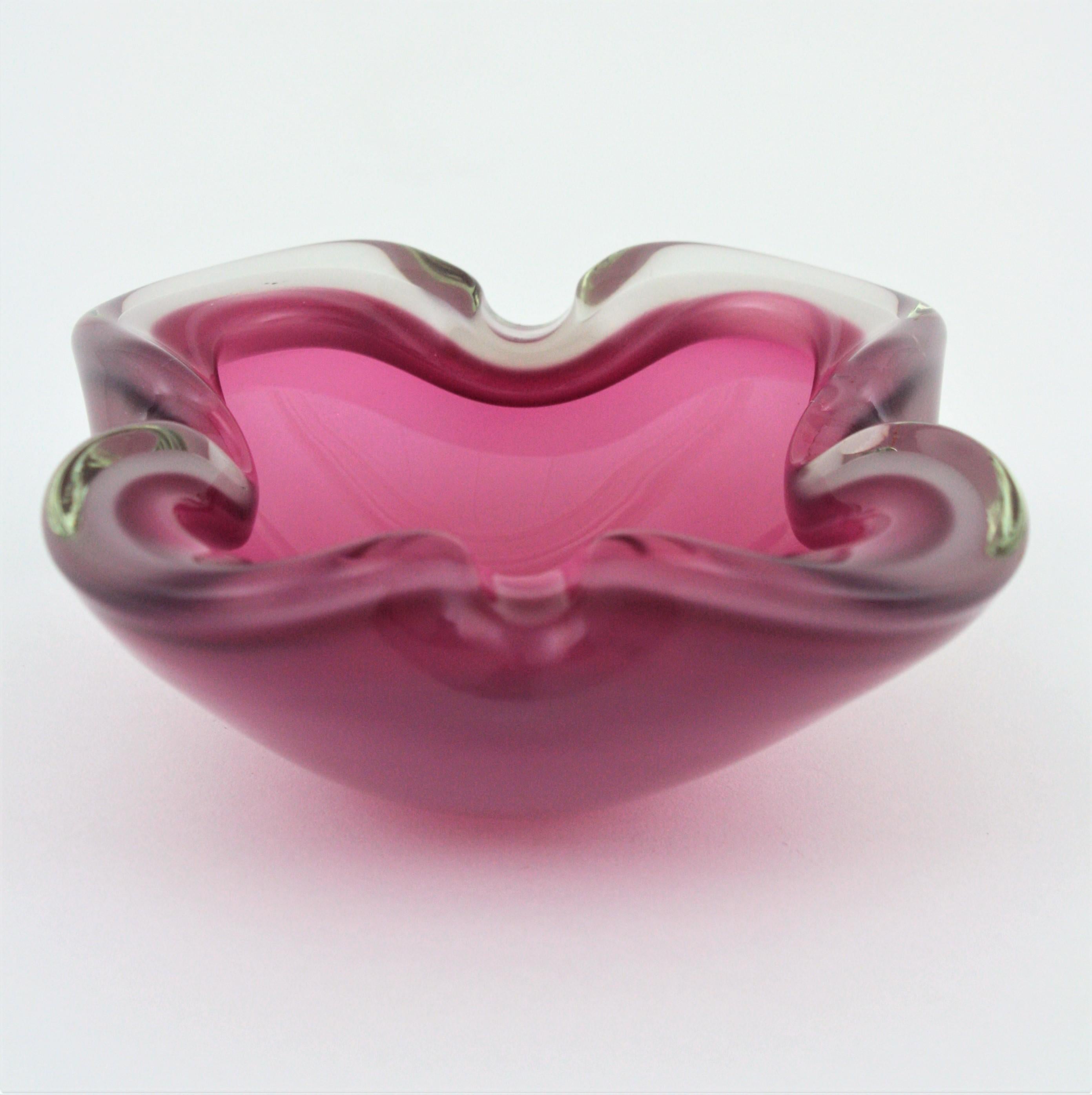 Archimede Seguso Murano Pink Opal White Alabastro Art Glass Bowl 4