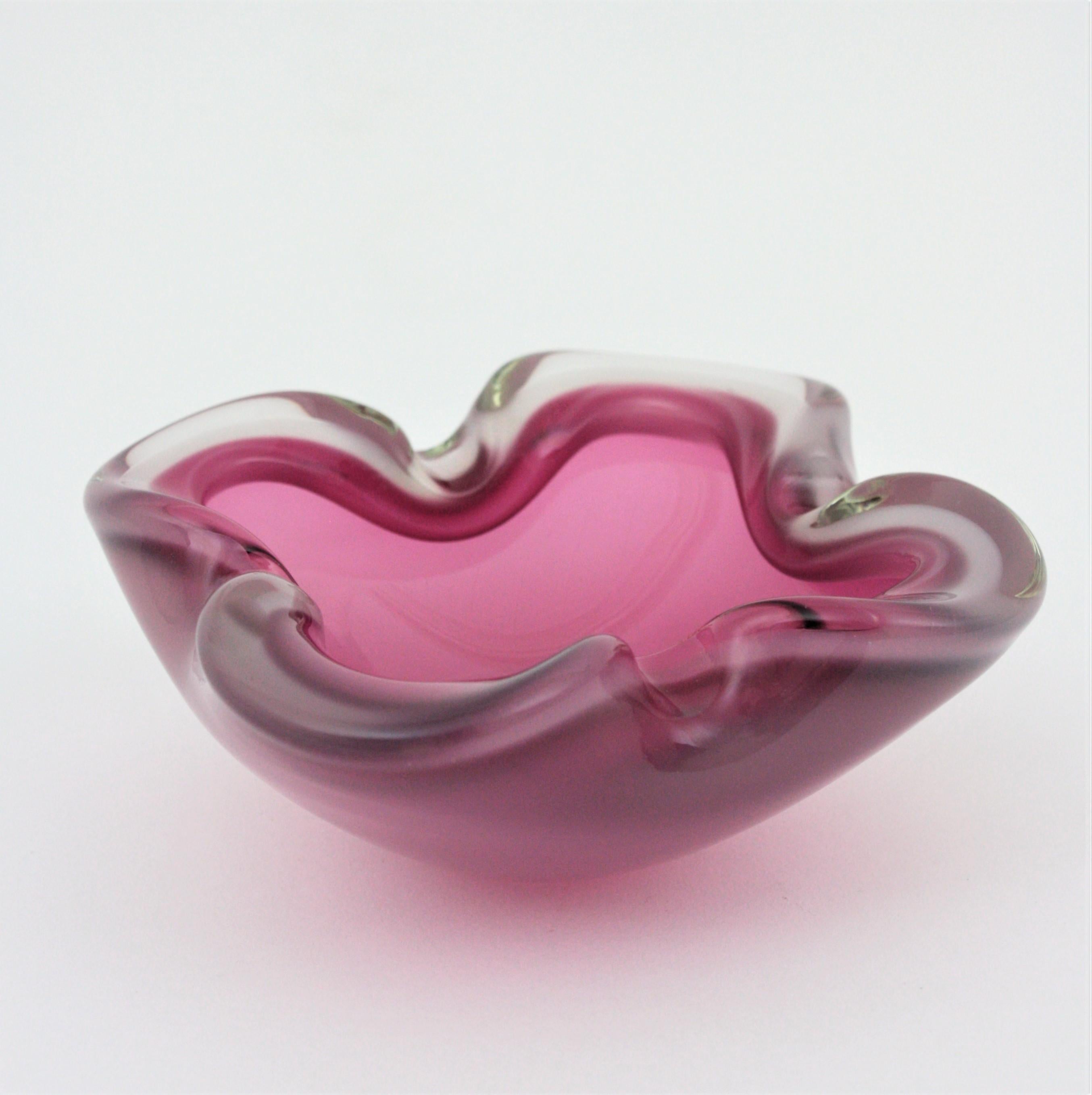 Archimede Seguso Murano Pink Opal White Alabastro Art Glass Bowl 5