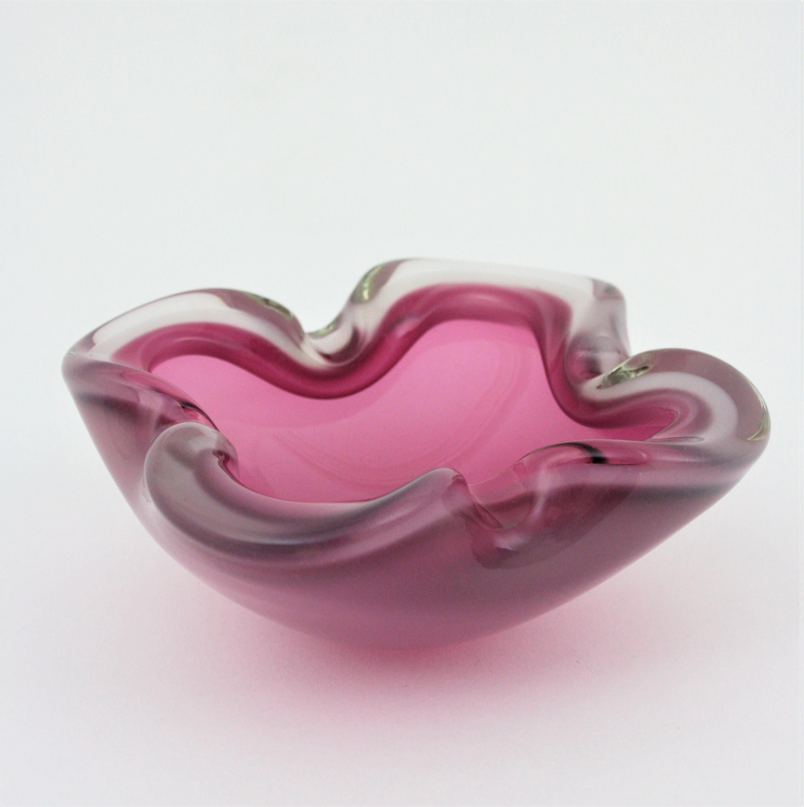 Archimede Seguso Murano Pink Opal White Alabastro Art Glass Bowl 6