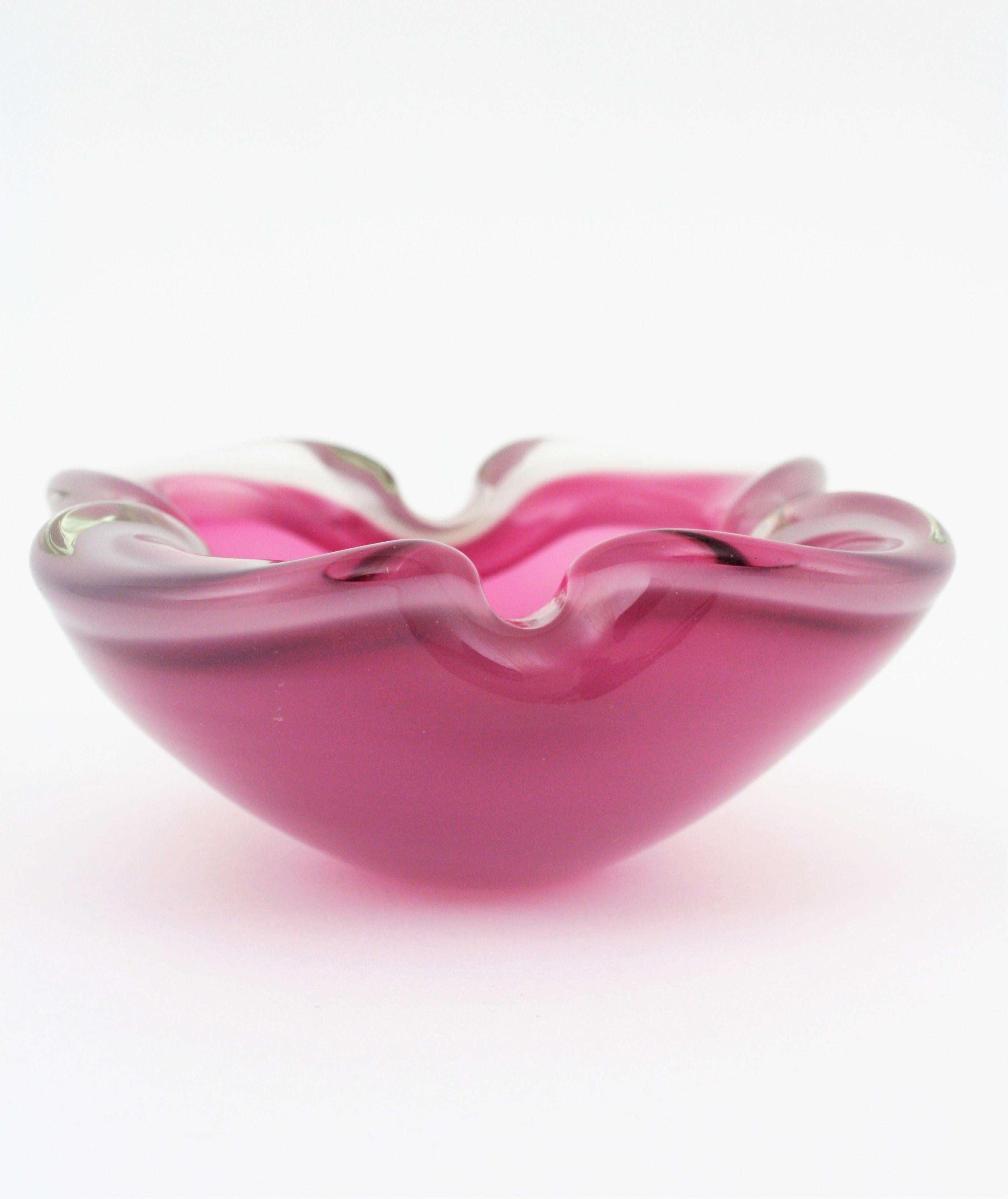Blown Glass Archimede Seguso Murano Pink Opal White Alabastro Art Glass Bowl
