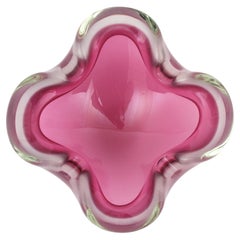Archimede Seguso Murano Pink Opal White Alabastro Art Glass Bowl