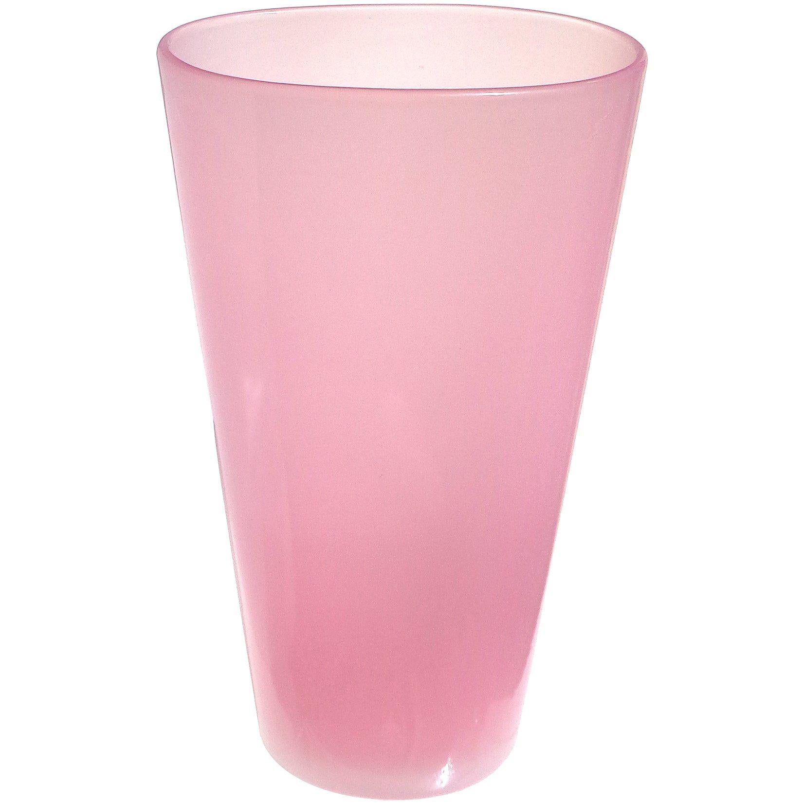 Archimede Seguso Murano Pink Opalescent Italian Art Glass Flower Vase