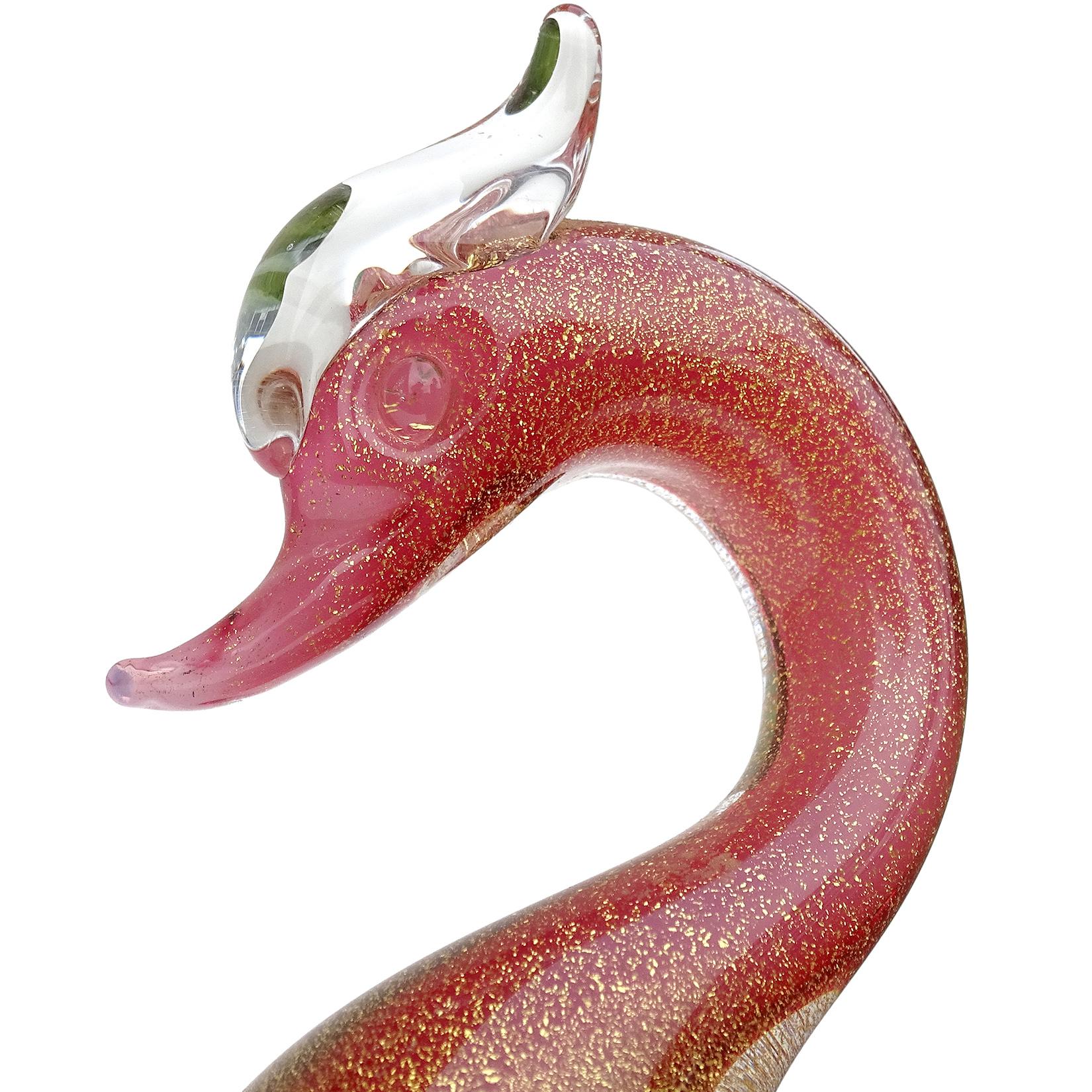 Mid-Century Modern Archimede Seguso - Sculpture d'oiseau cygne en verre d'art italien de Murano en or rose et blanc en vente