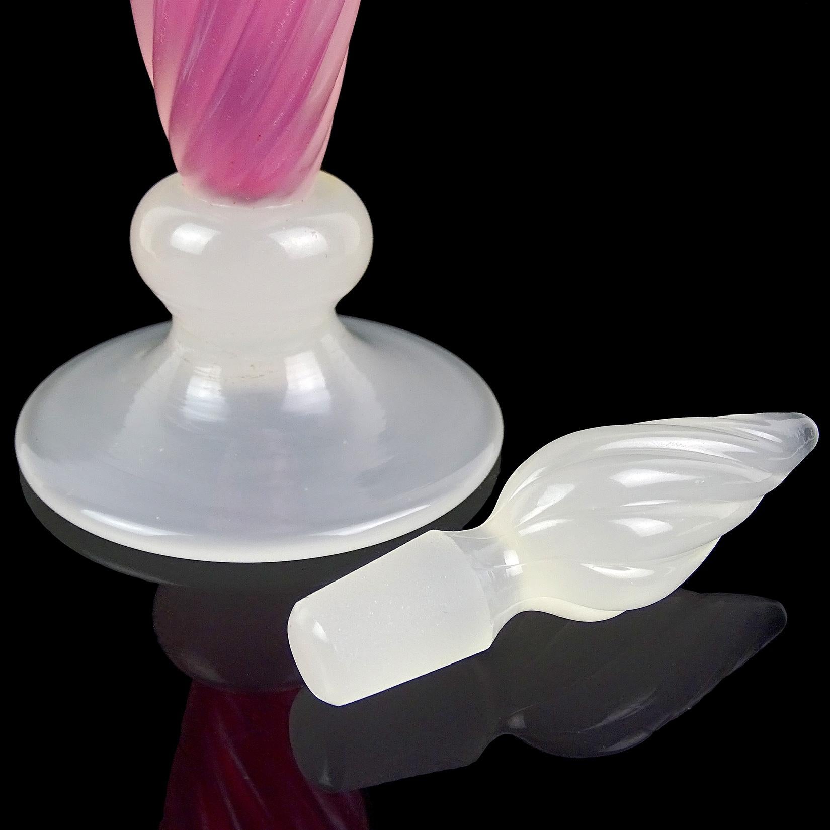 Mid-Century Modern Archimede Seguso Murano Pink White Opalescent Italian Art Glass Perfume Bottle