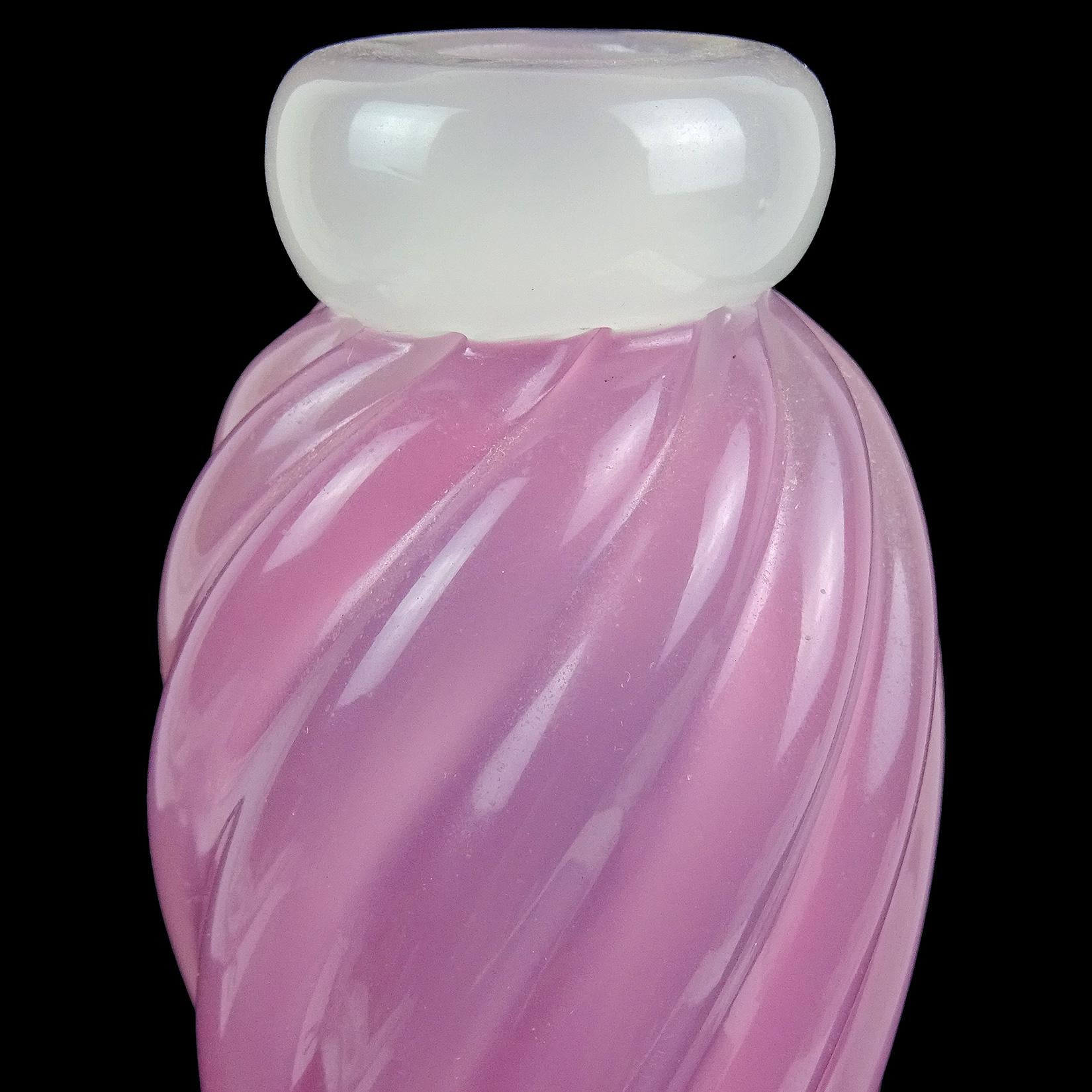 Hand-Crafted Archimede Seguso Murano Pink White Opalescent Italian Art Glass Perfume Bottle For Sale