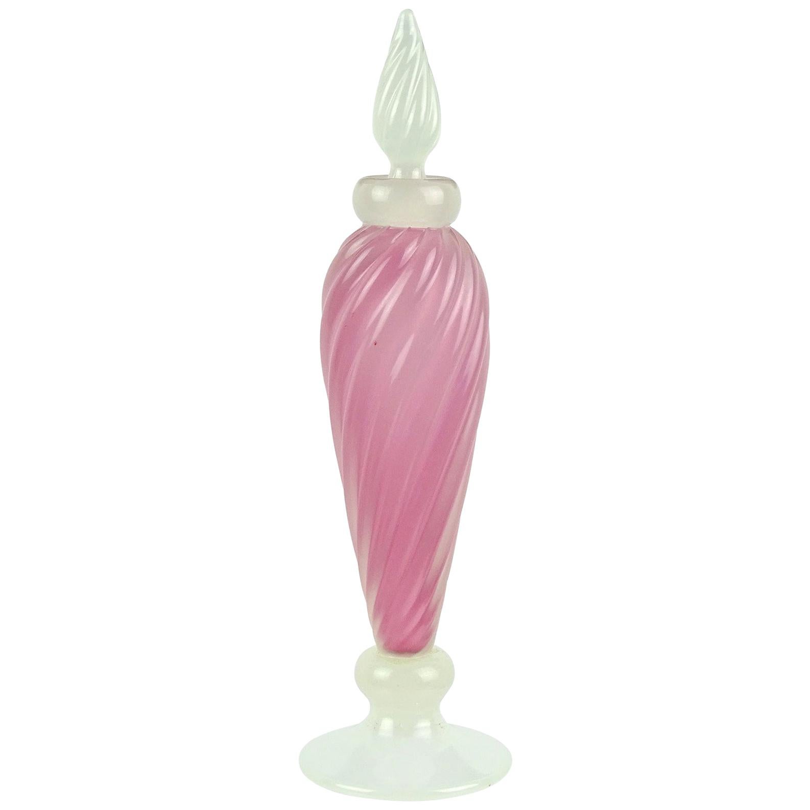 Archimede Seguso Murano Pink White Opalescent Italian Art Glass Perfume Bottle