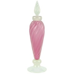 Flacon de parfum en verre d'art italien opalescent rose et blanc de Murano d'Archimede Seguso