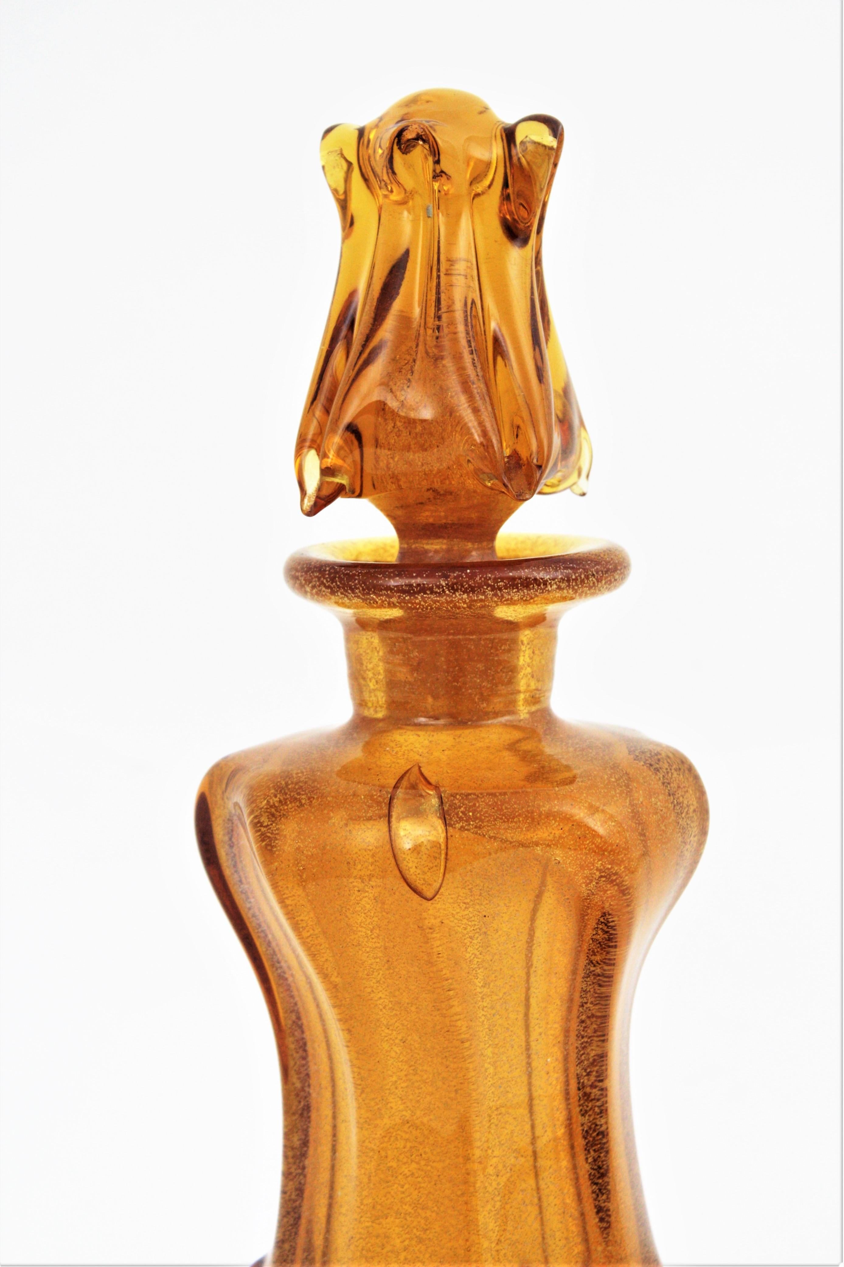 Archimede Seguso Murano Pulegoso Amber Art Glass Decanter For Sale 4