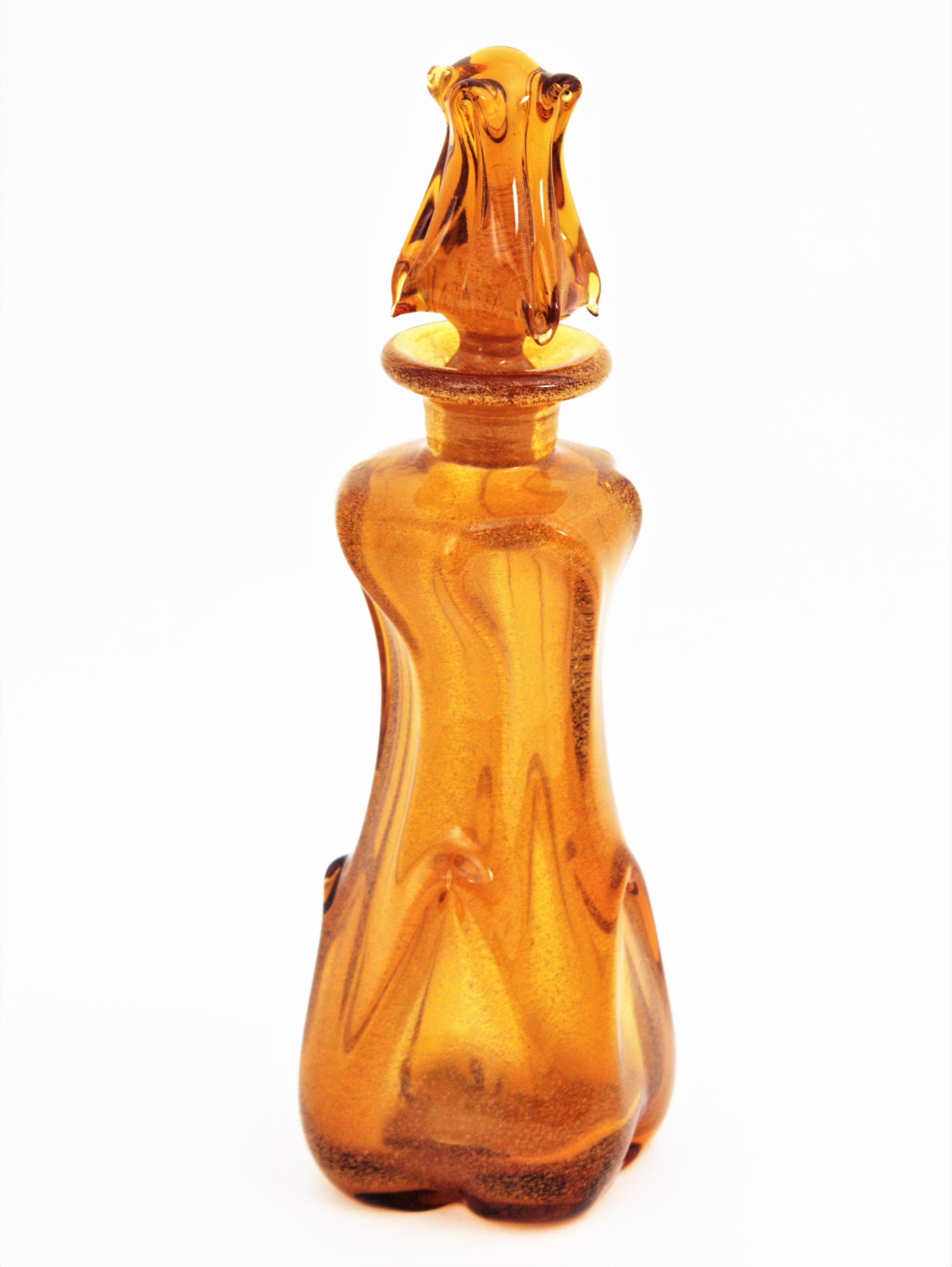 Archimede Seguso Murano Pulegoso Amber Art Glass Decanter For Sale 5