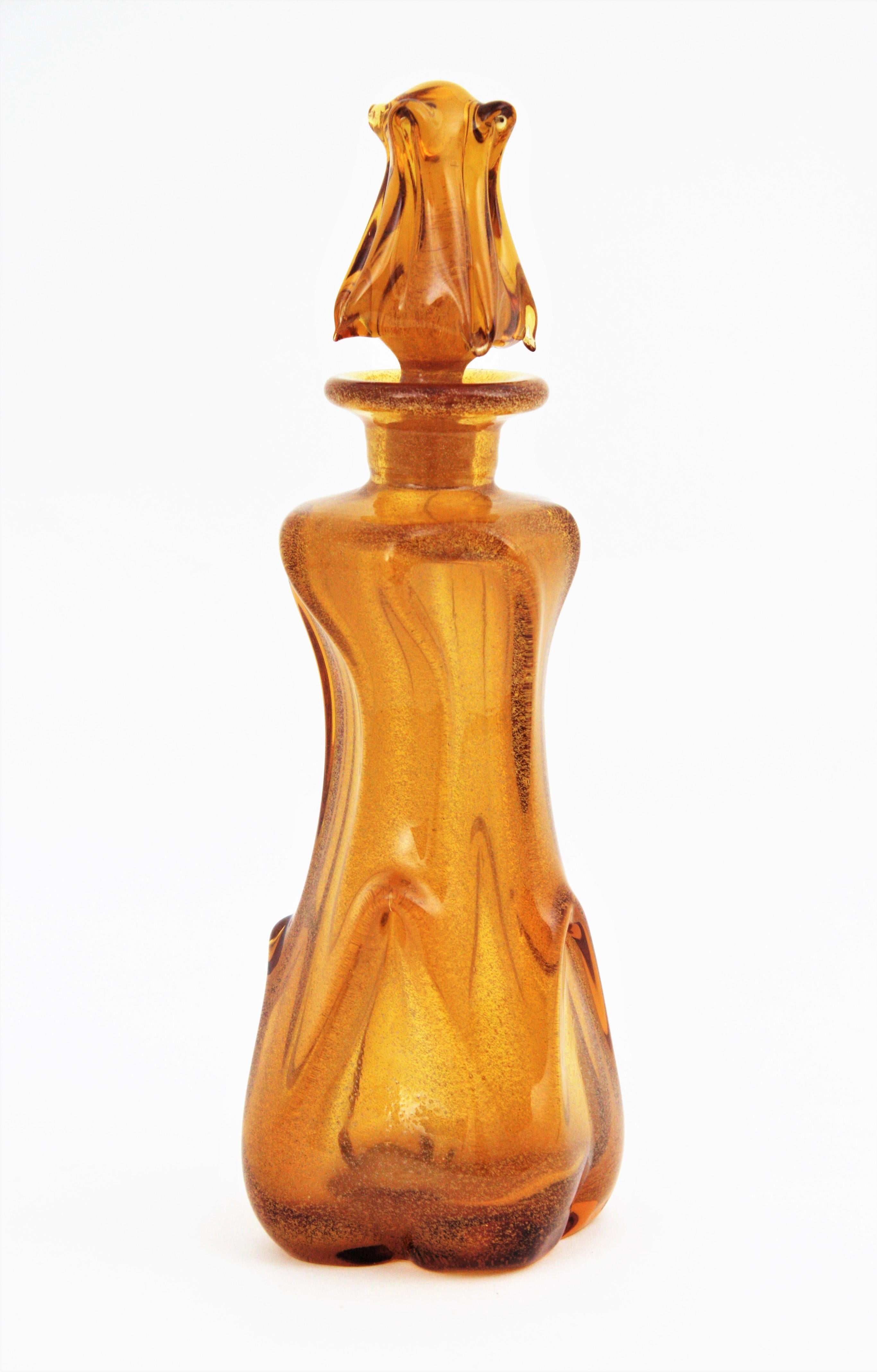 Archimede Seguso Murano Pulegoso Amber Art Glass Decanter For Sale 7