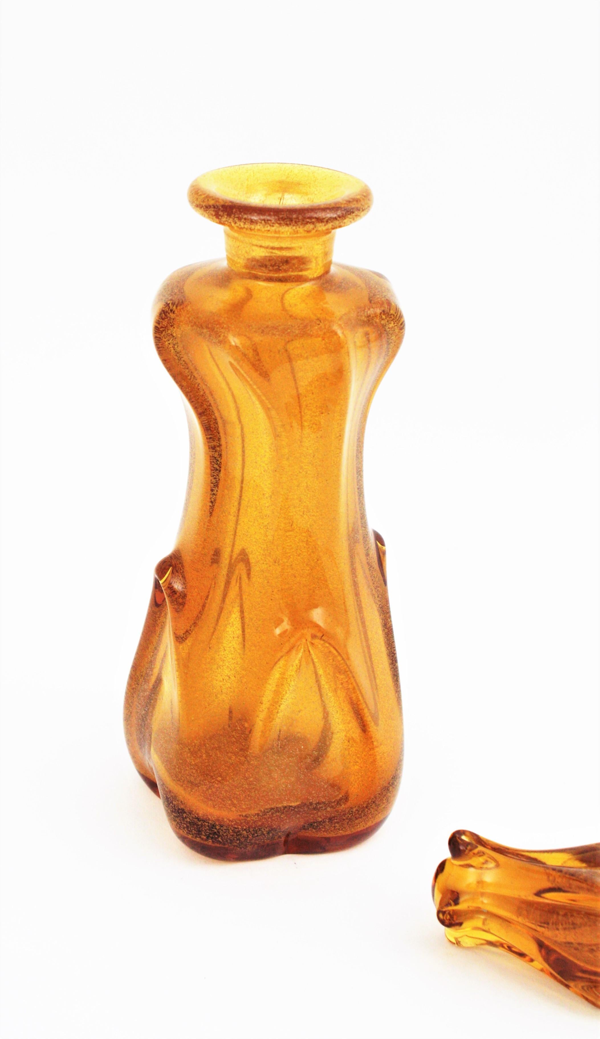Art Nouveau Archimede Seguso Murano Pulegoso Amber Art Glass Decanter For Sale