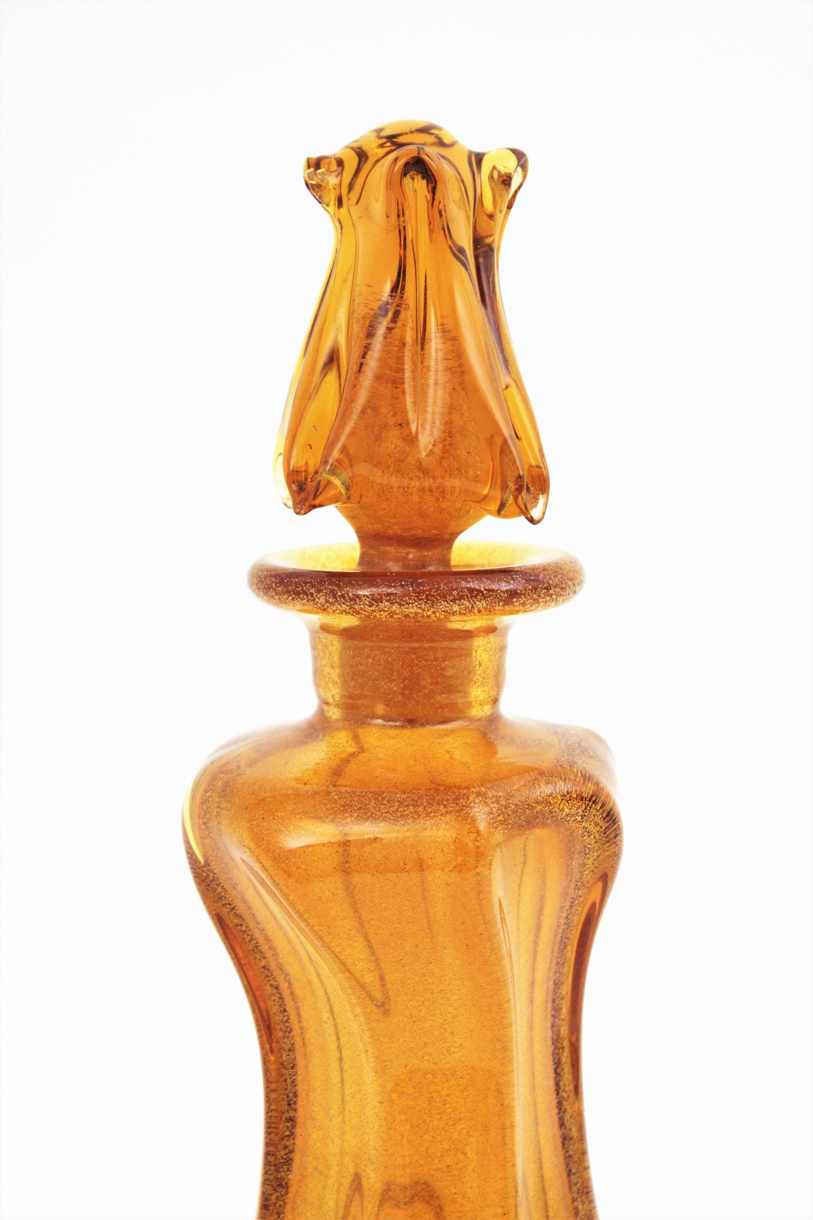Archimede Seguso Murano Pulegoso Amber Art Glass Decanter In Excellent Condition For Sale In Barcelona, ES