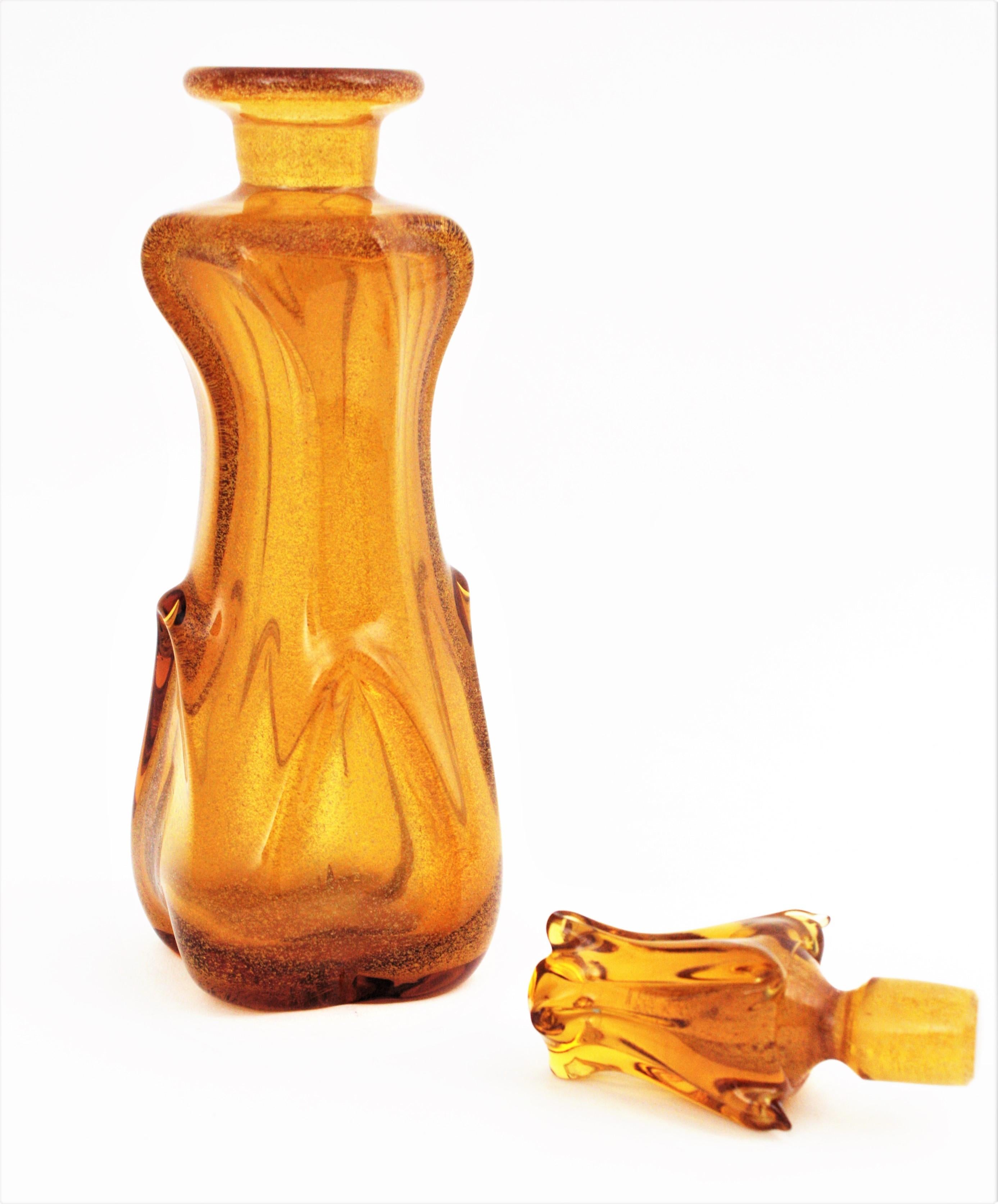 Archimede Seguso Murano Pulegoso Amber Art Glass Decanter For Sale 1
