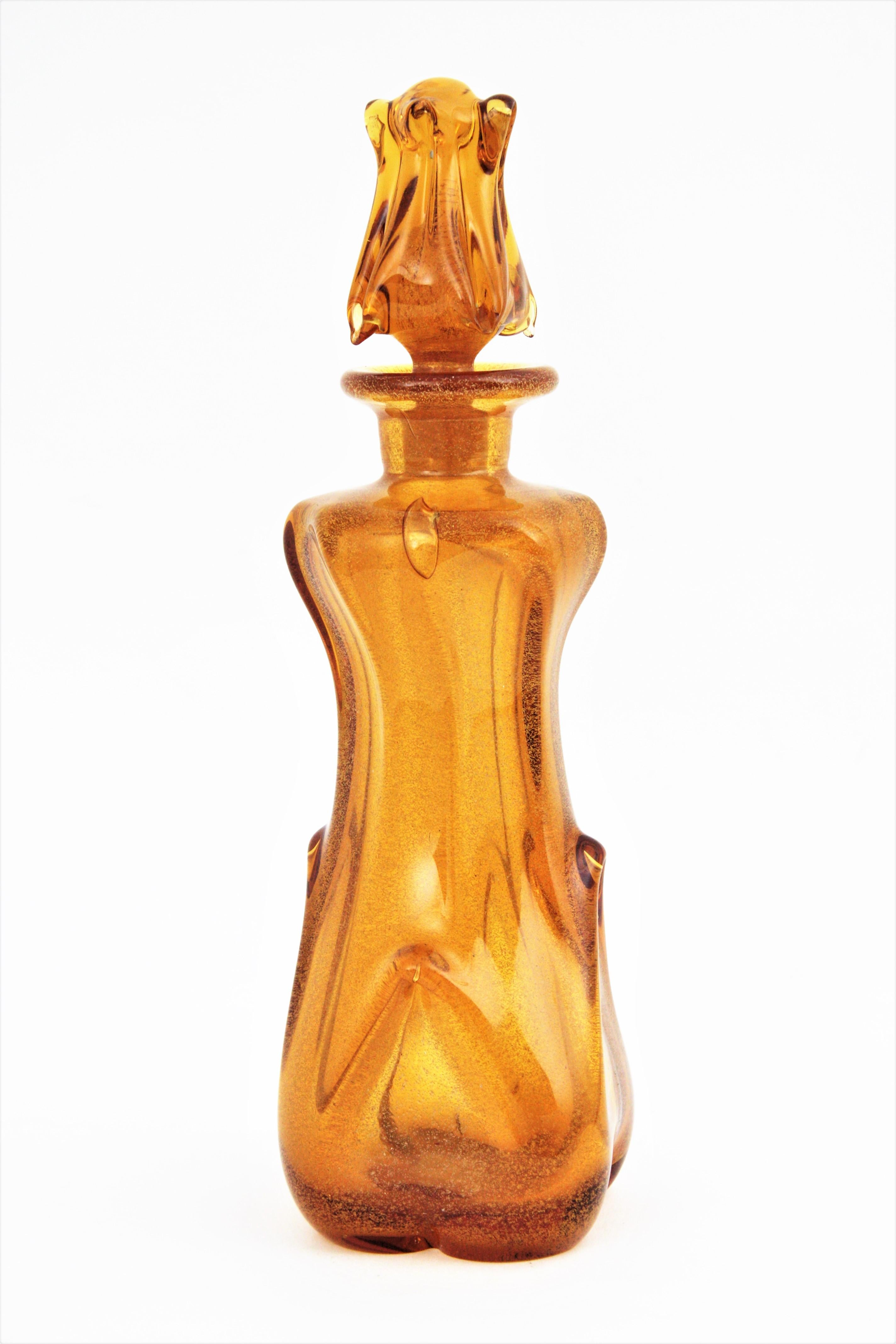 Archimede Seguso Murano Pulegoso Amber Art Glass Decanter For Sale 2