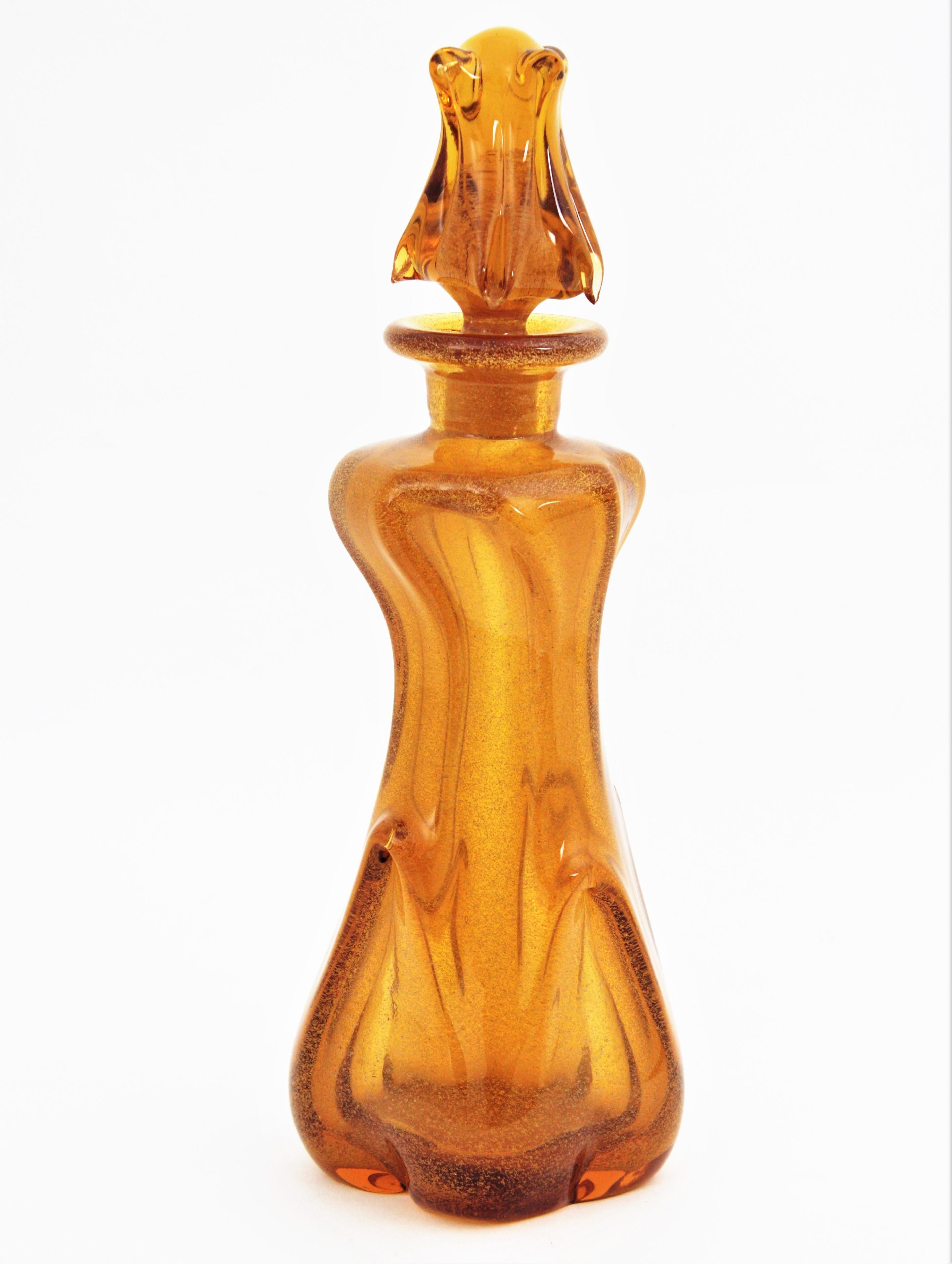 Archimede Seguso Murano Pulegoso Amber Art Glass Decanter For Sale 3