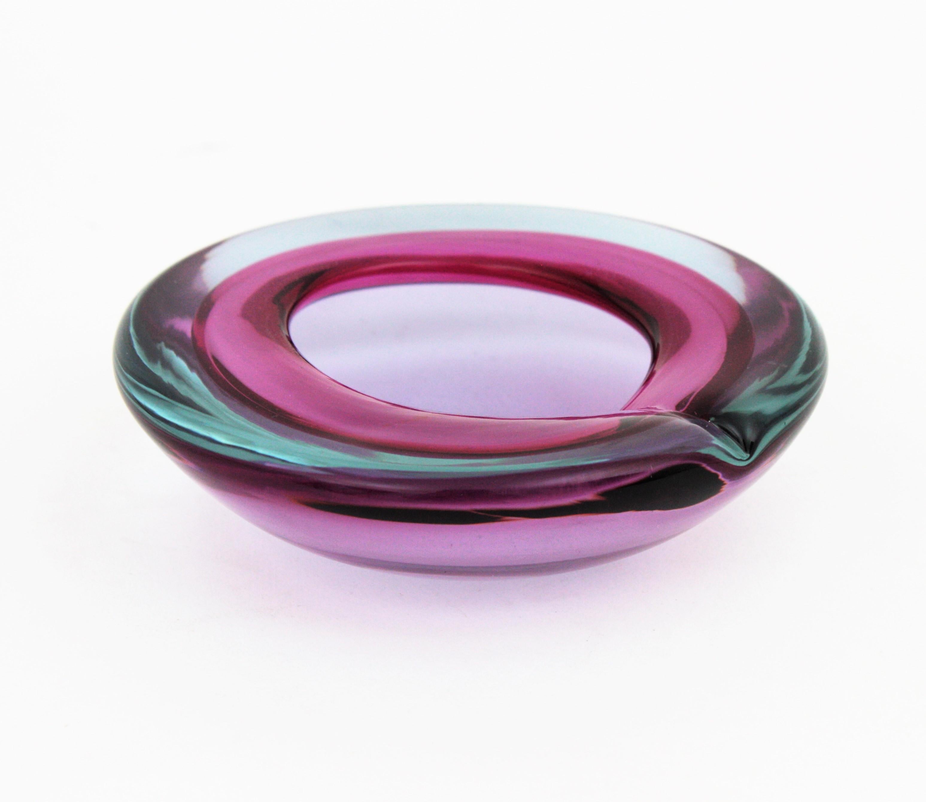 20th Century Archimede Seguso Murano Purple Sommerso Art Glass Bowl For Sale