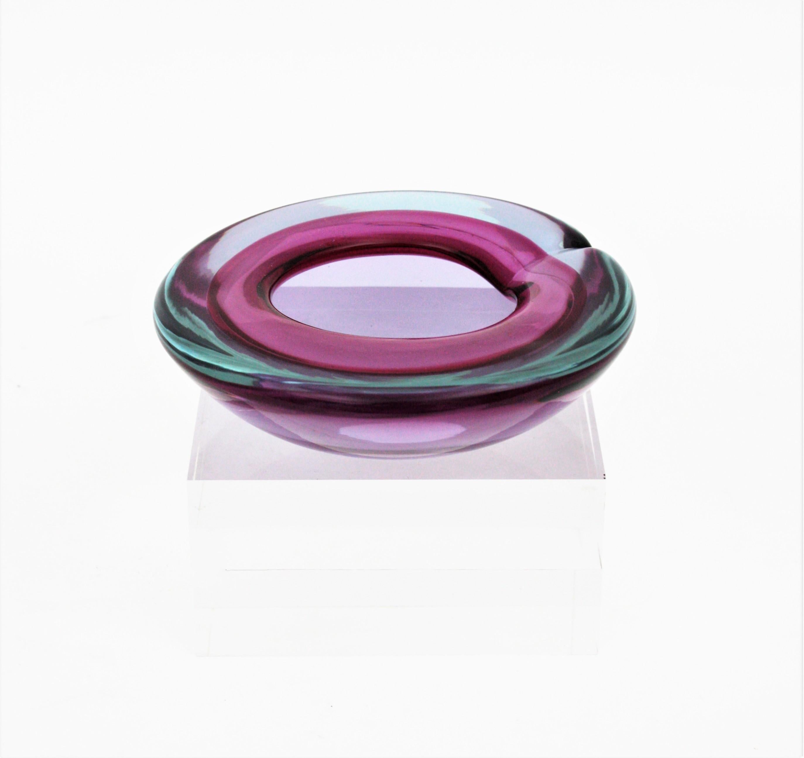 Archimede Seguso Murano Purple Sommerso Art Glass Bowl For Sale 2