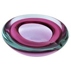 Archimede Seguso Murano Purple Sommerso Art Glass Geode Bowl