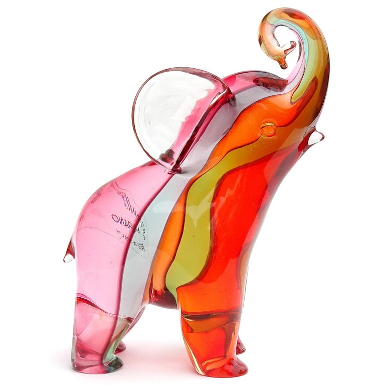 Archimede Seguso Murano Rainbow Colors Italian Art Glass Elephant
