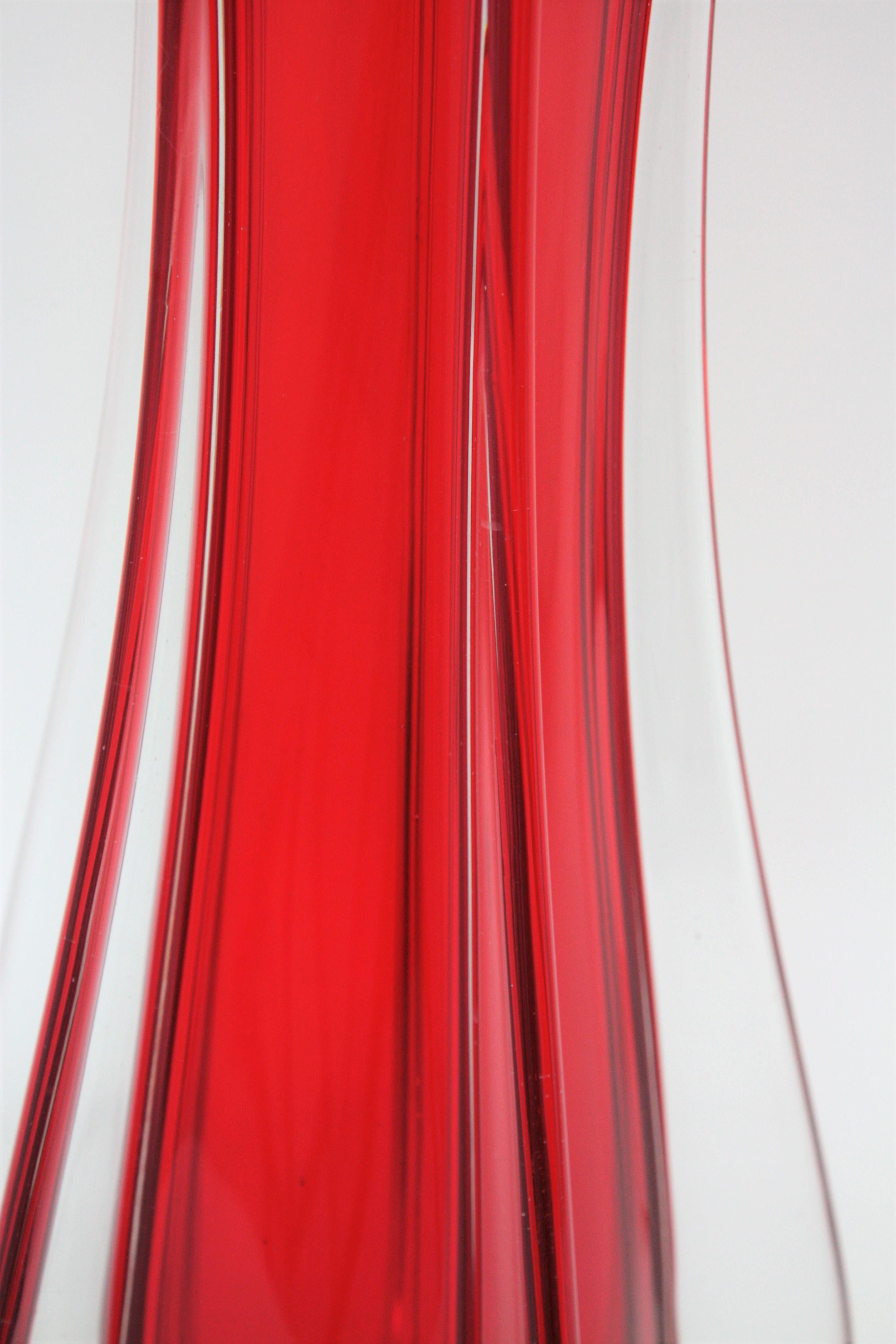 Archimede Seguso Murano Red and Clear Glass Large Scale Vase, 1950s 1