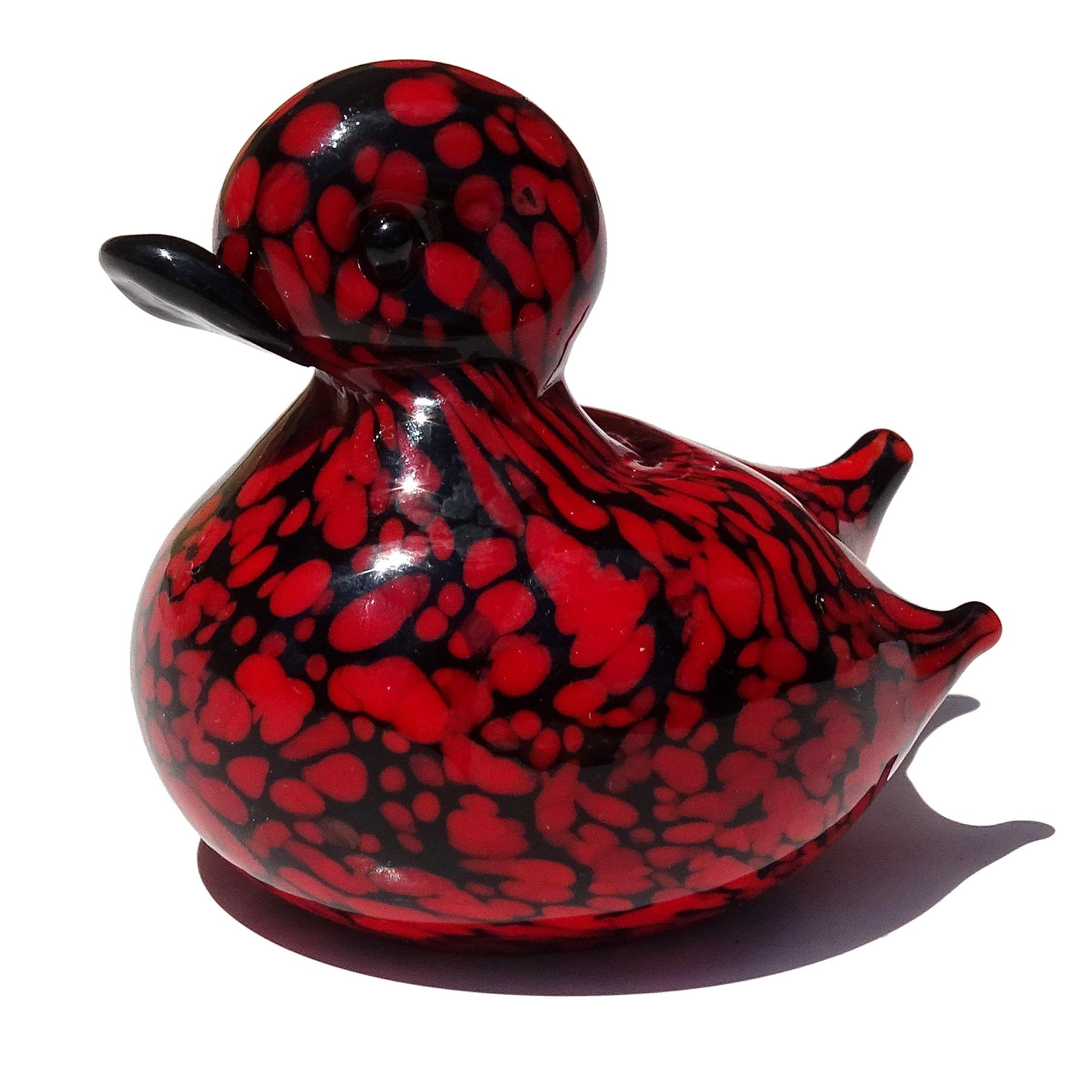 Mid-Century Modern Archimede Seguso Murano Red Black Italian Art Glass Baby Bird Figurine Sculpture For Sale