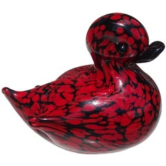 Vintage Archimede Seguso Murano Red Black Italian Art Glass Baby Bird Figurine Sculpture
