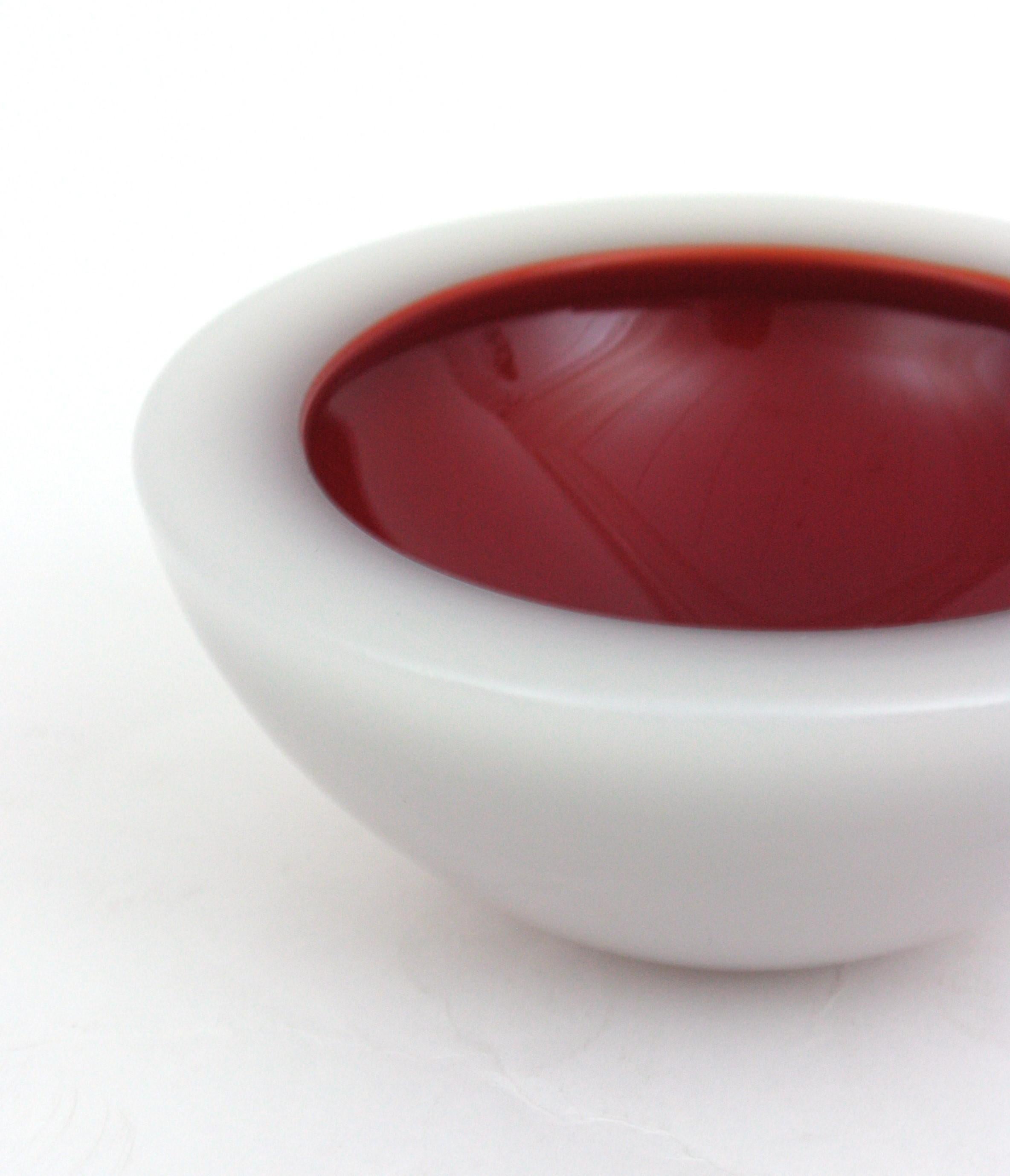 Archimede Seguso Murano Red White Alabastro Round Geode Art Glass Bowl For Sale 6