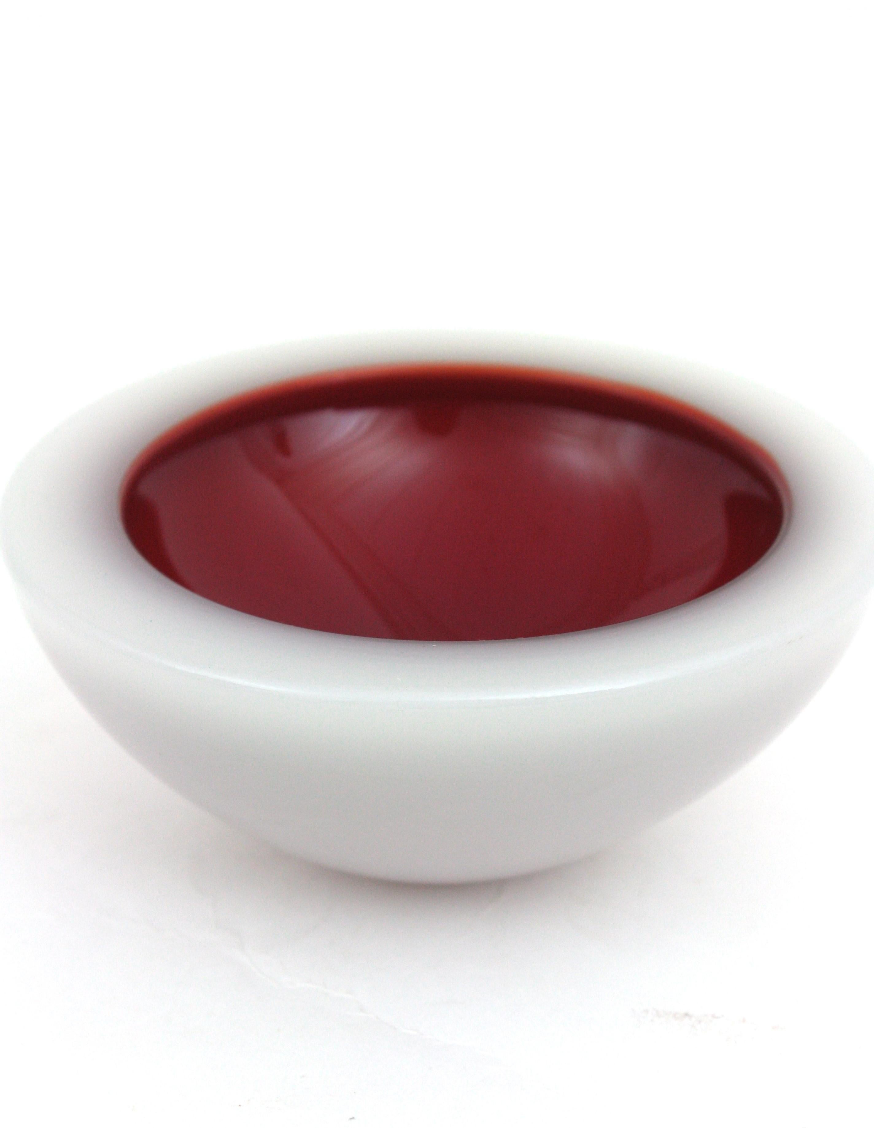 Archimede Seguso Murano Red White Alabastro Round Geode Art Glass Bowl For Sale 7