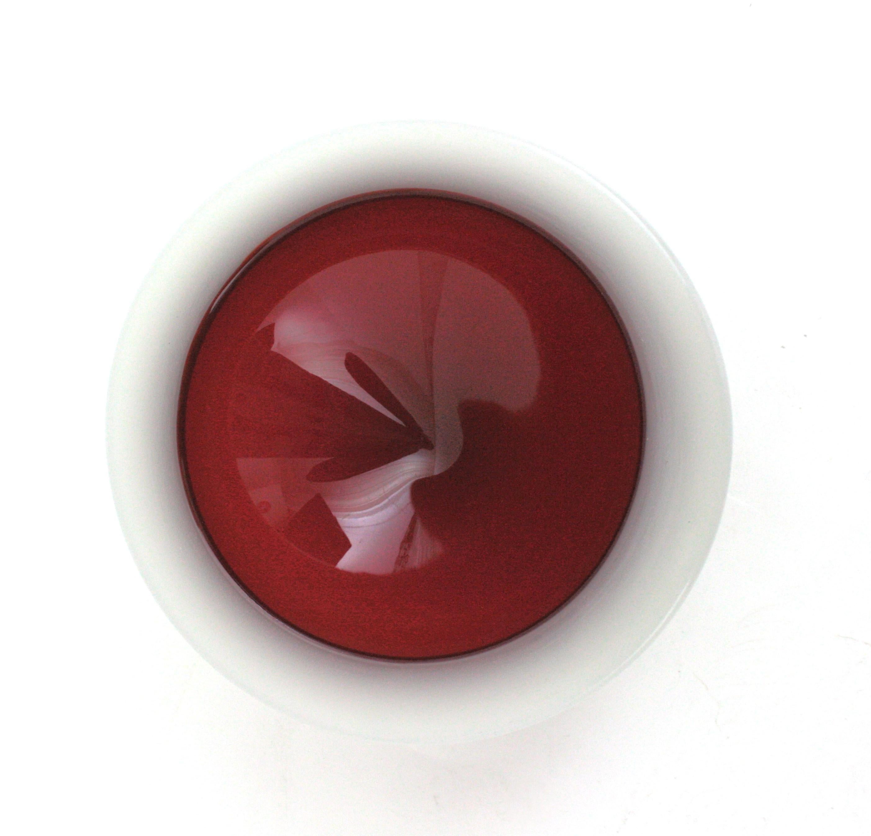 Archimede Seguso Murano Red White Alabastro Round Geode Art Glass Bowl For Sale 9