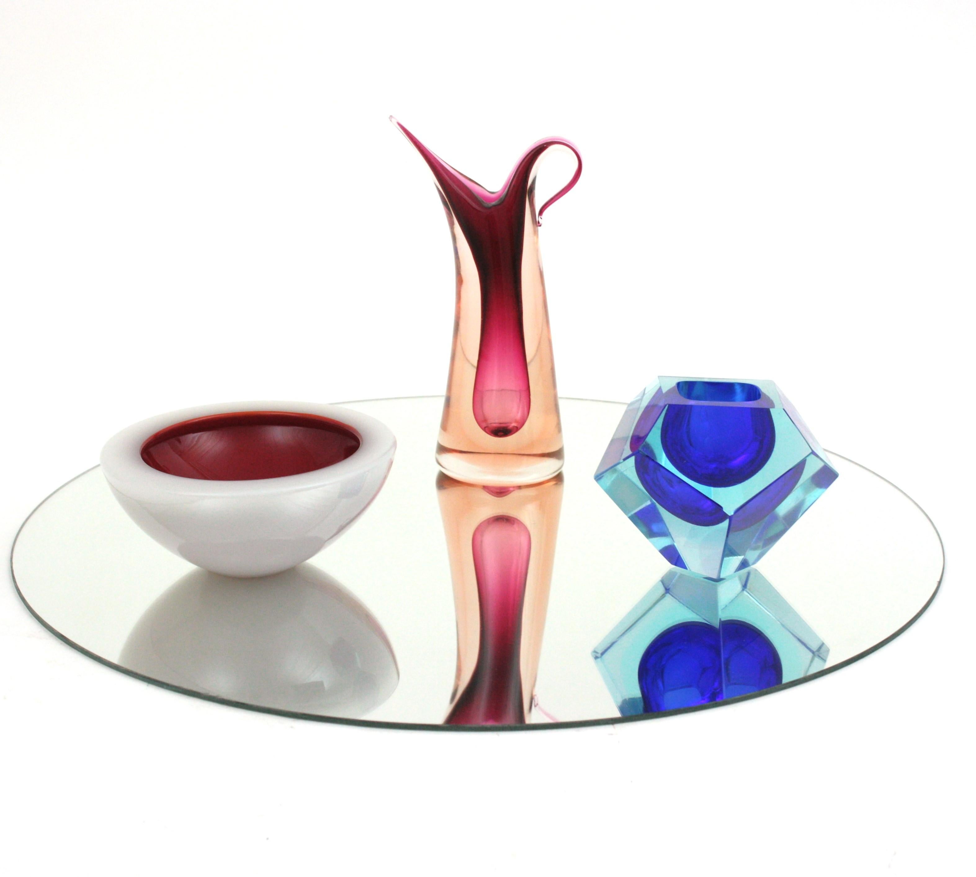 Fait main Archimede Seguso Murano - Bol rond en verre d'art géométrique rouge et blanc en albâtre en vente