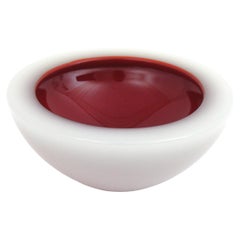 Archimede Seguso Murano Red White Alabastro Round Geode Art Glass Bowl