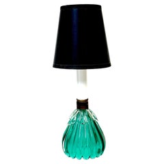 Archimede Seguso Murano Ribbed Emerald Green Glass Lamp Applied Crystal Collar