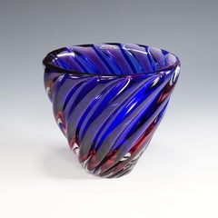 Archimede Seguso Murano ribbed Sommerso Vase, 1950s